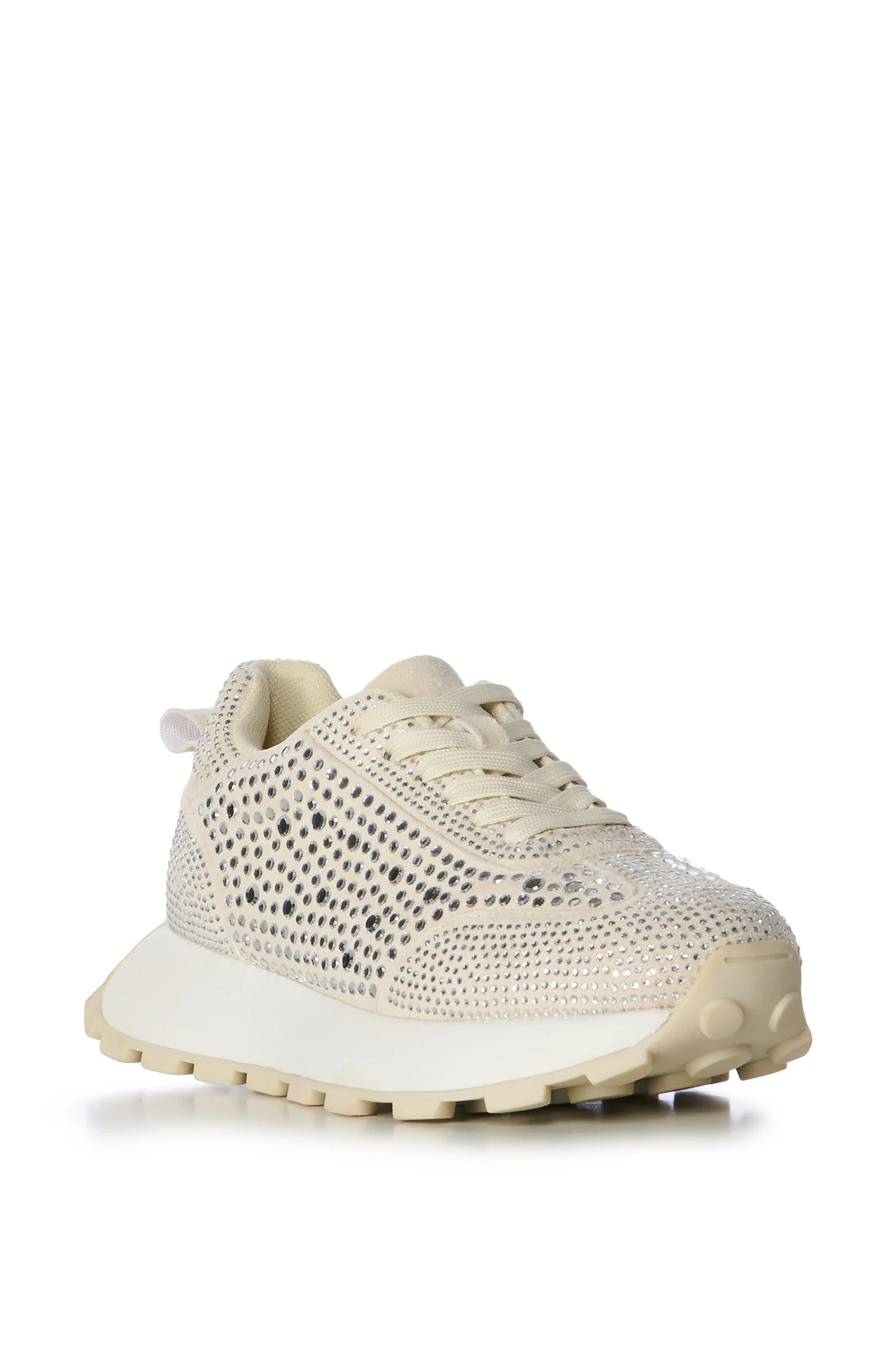 NIKOLE-BEIGE RHINESTONE LACE UP SNEAKER - Image 2