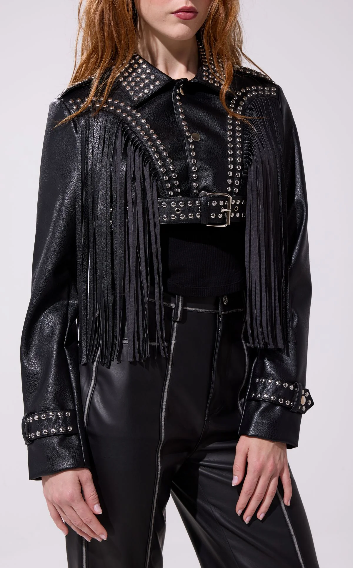 OAKLY-BLACK FRINGE WESTERN CROP JACKET - Image 2
