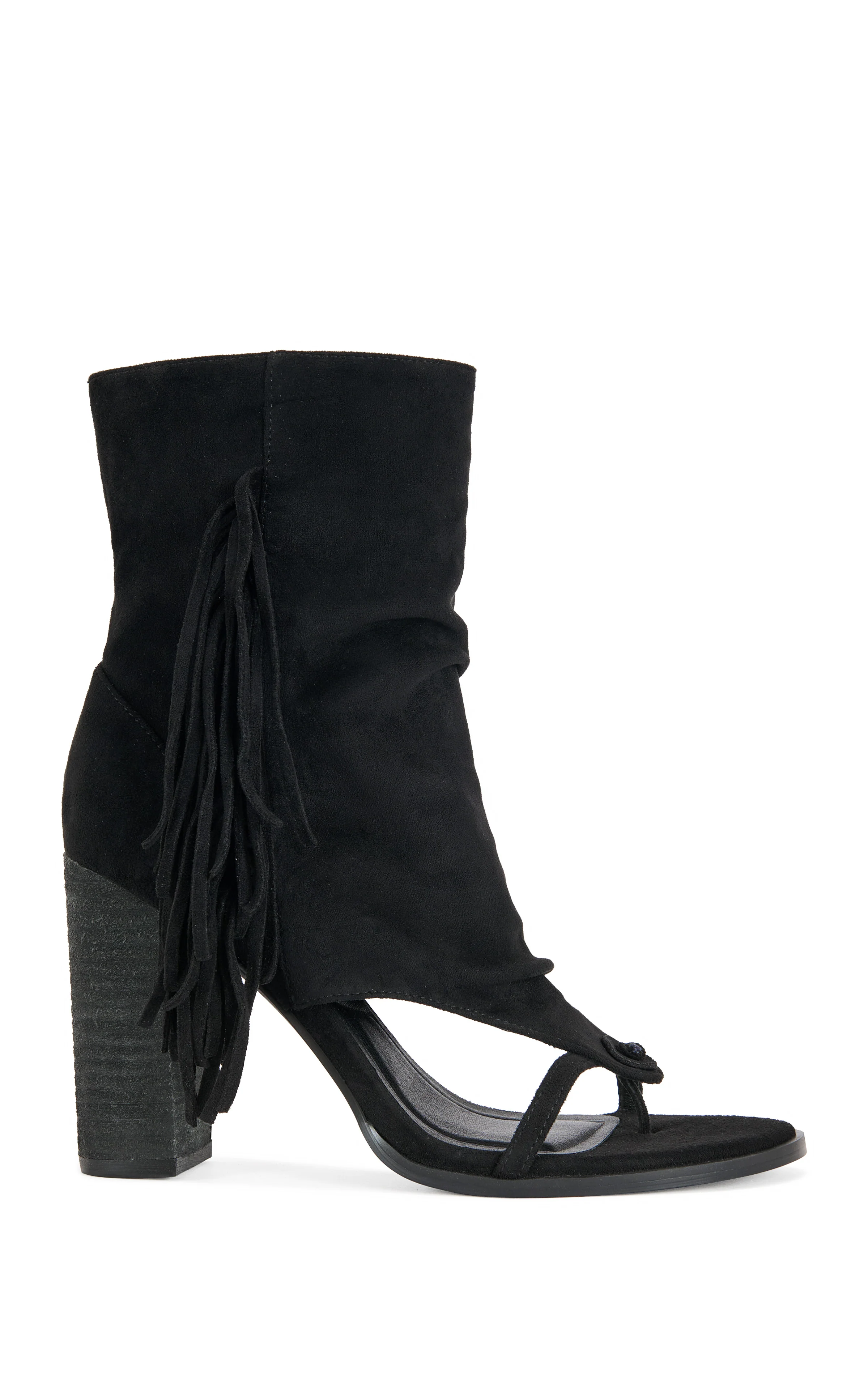 PACO-BLACK FRINGE PEEP-TOE BOOTIE