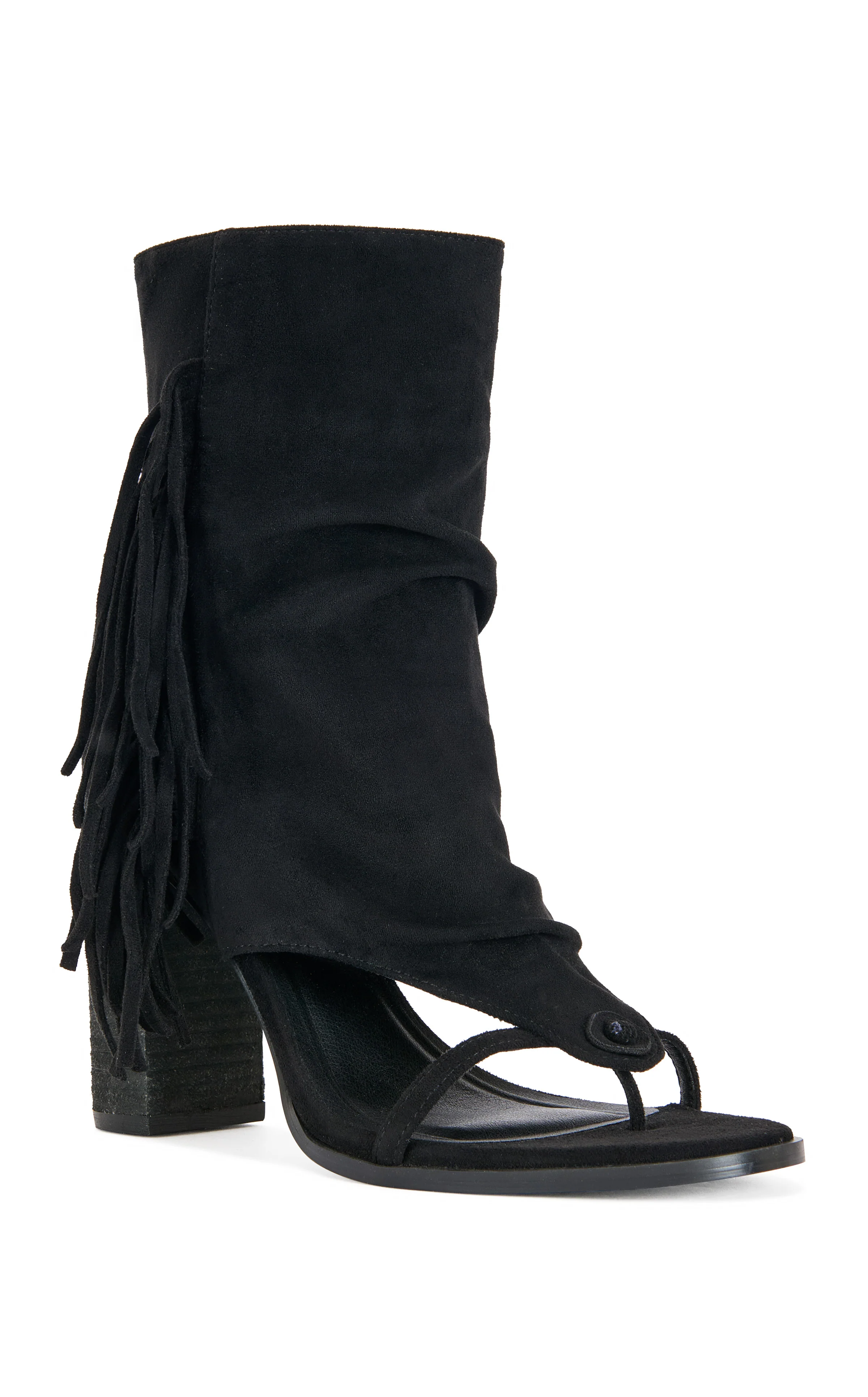 PACO-BLACK FRINGE PEEP-TOE BOOTIE - Image 2
