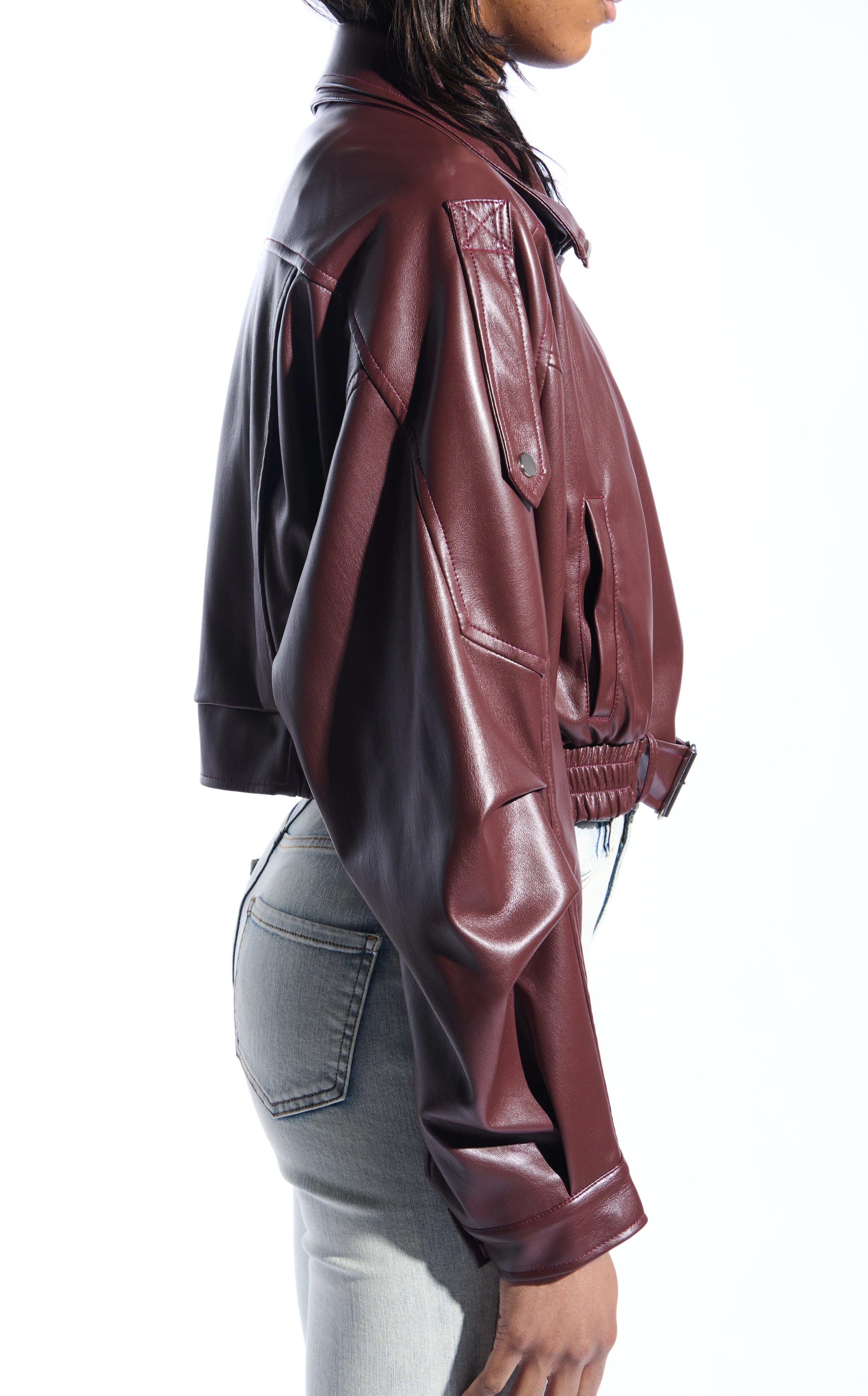 PAPOOSE-BURGUNDY BUTTER LEATHER MOTO JACKET - Image 2