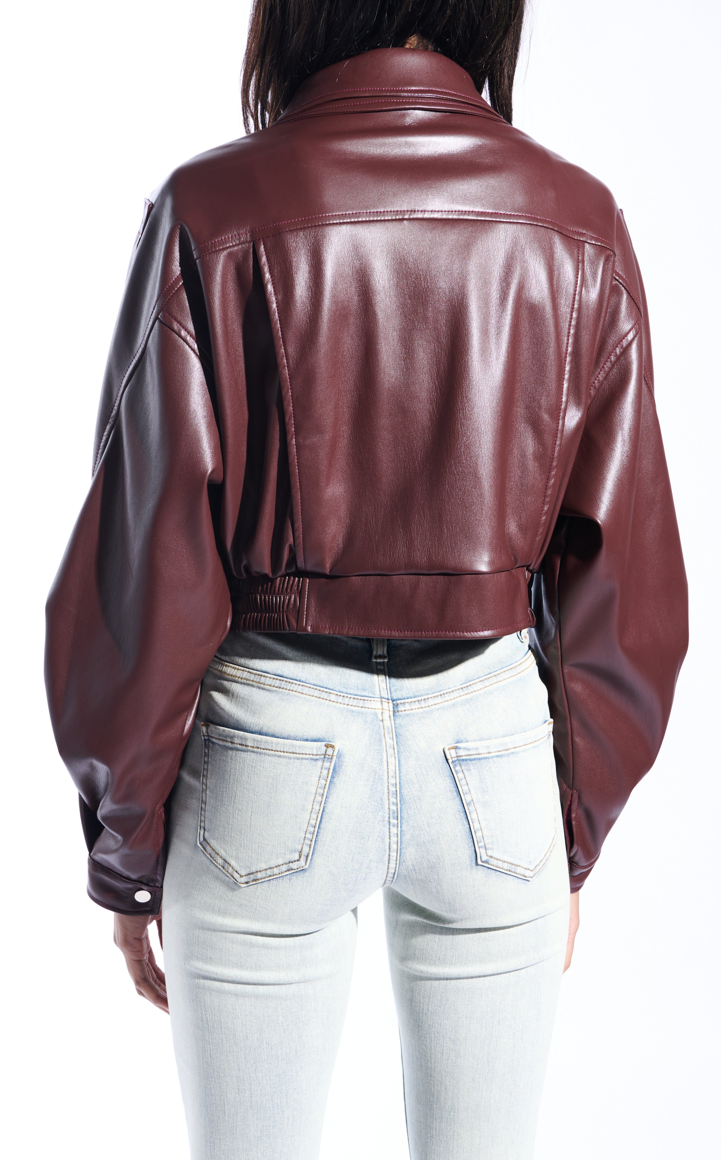 PAPOOSE-BURGUNDY BUTTER LEATHER MOTO JACKET - Image 3