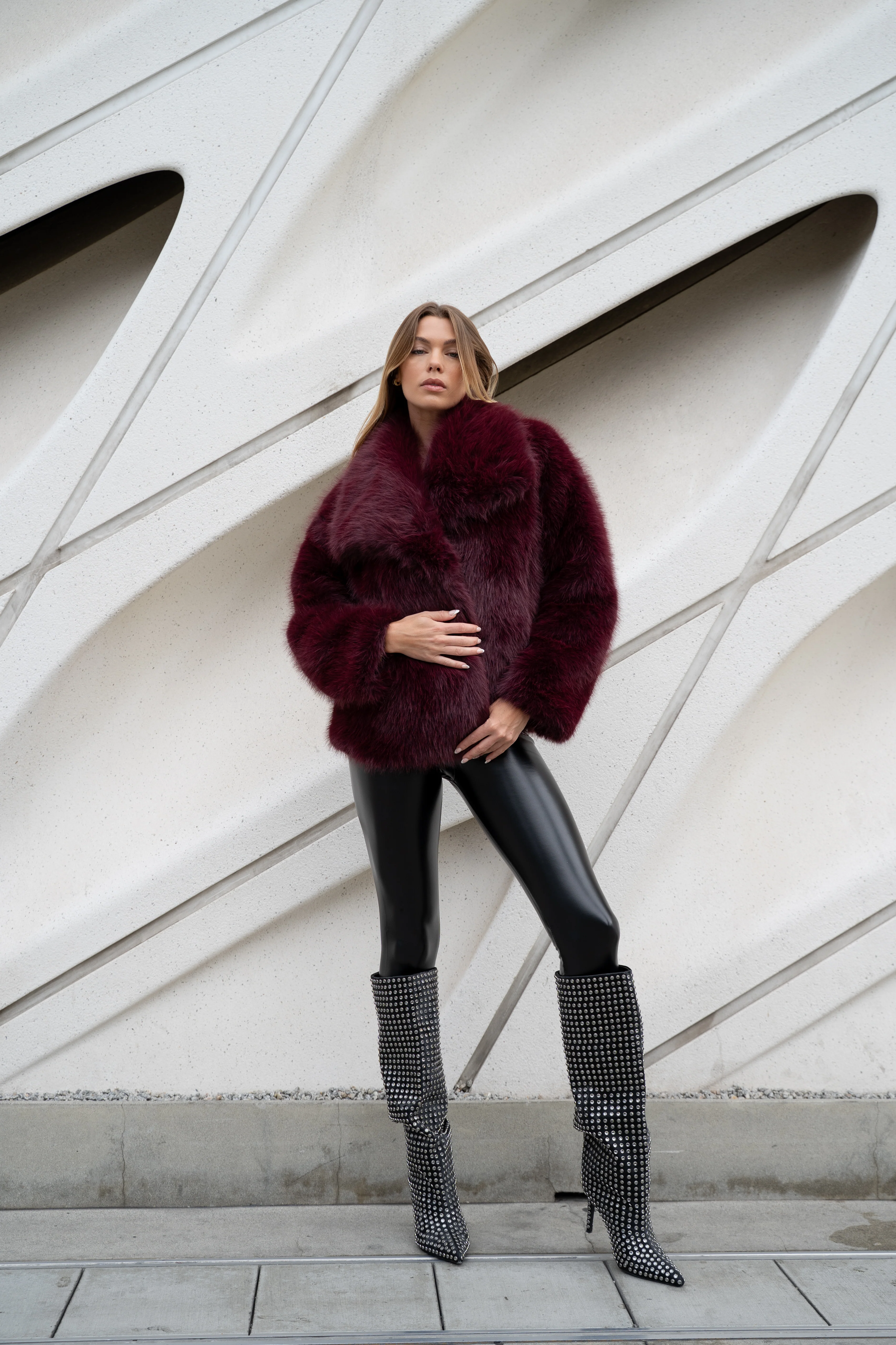 REGINA-BURGUNDY FAUX FUR JACKET - Image 5