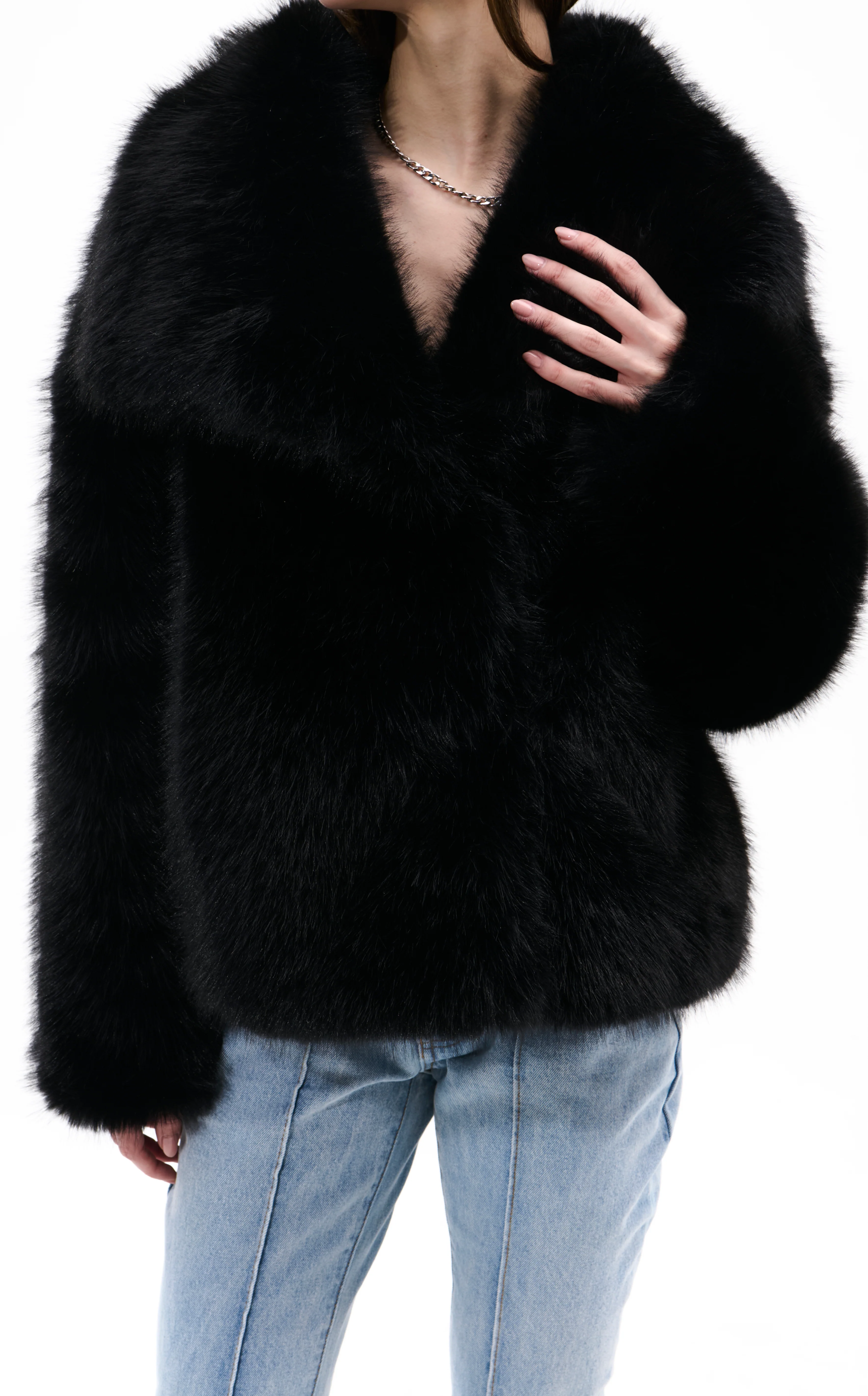 REGINA-MIDNIGHT BLACK FAUX FUR JACKET - Image 2