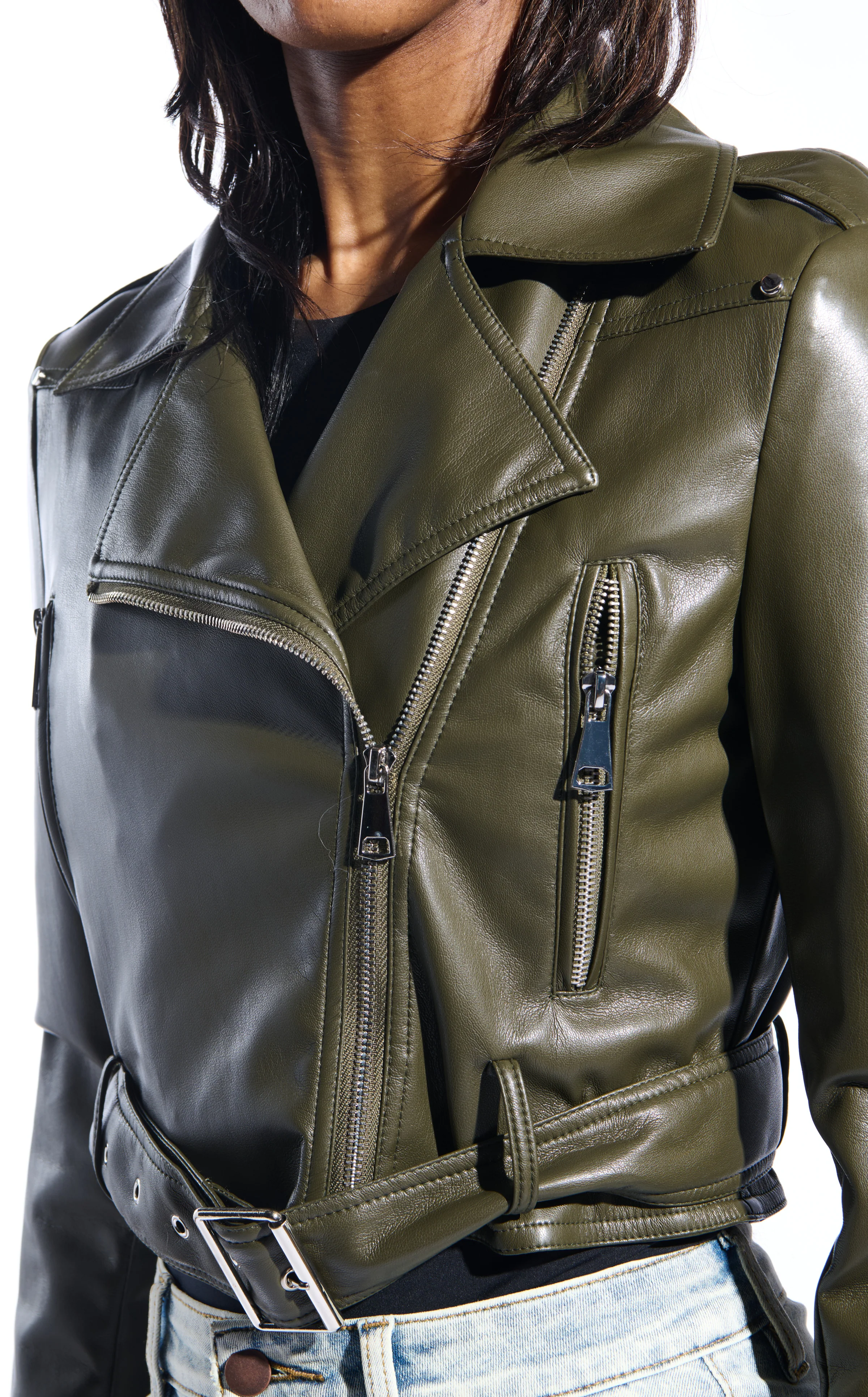 REMY-OLIVE BUTTER LEATHER MOTO JACKET - Image 4