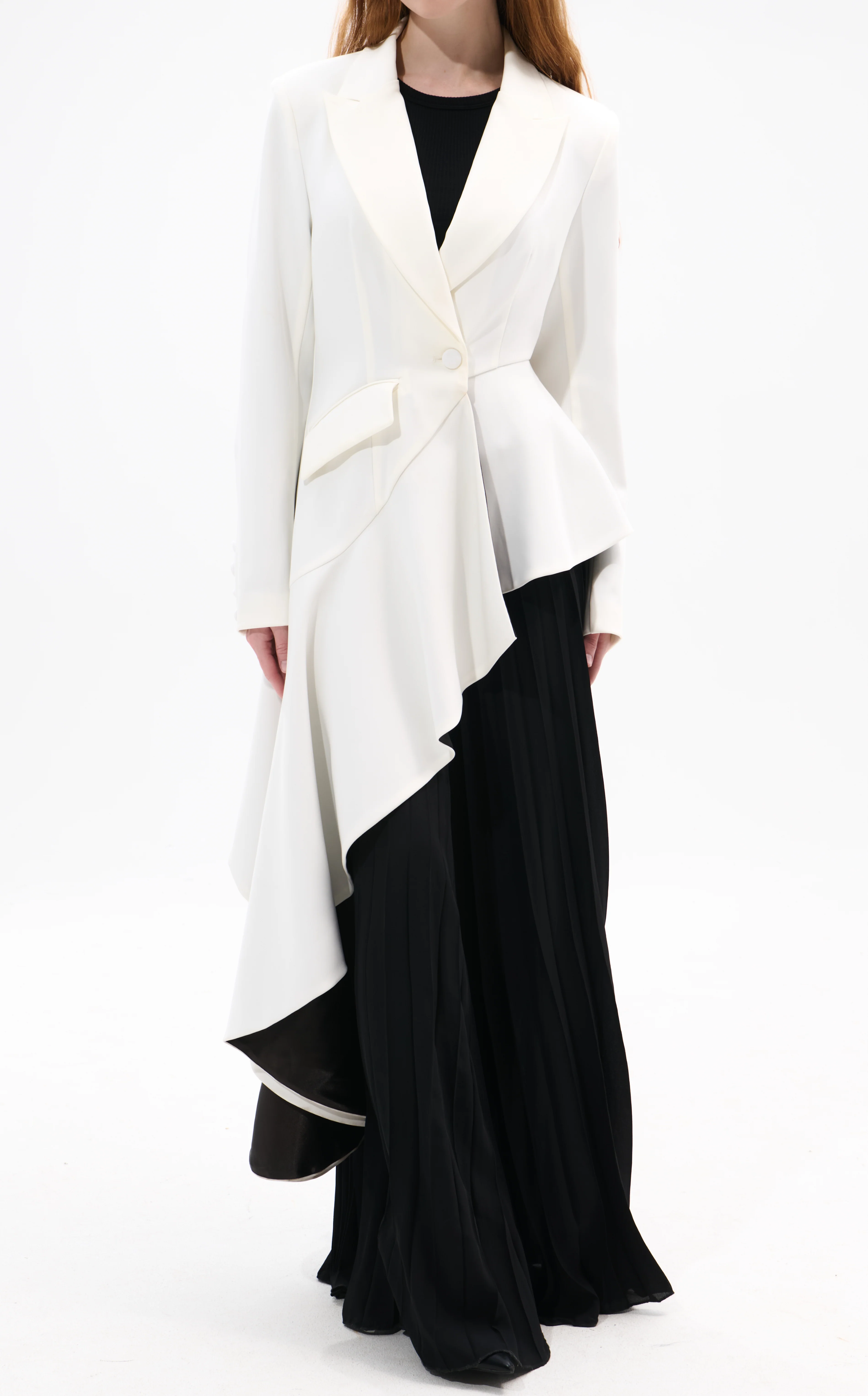 REXA-WHITEBLACK ASYMMETRICAL MAXI BLAZER