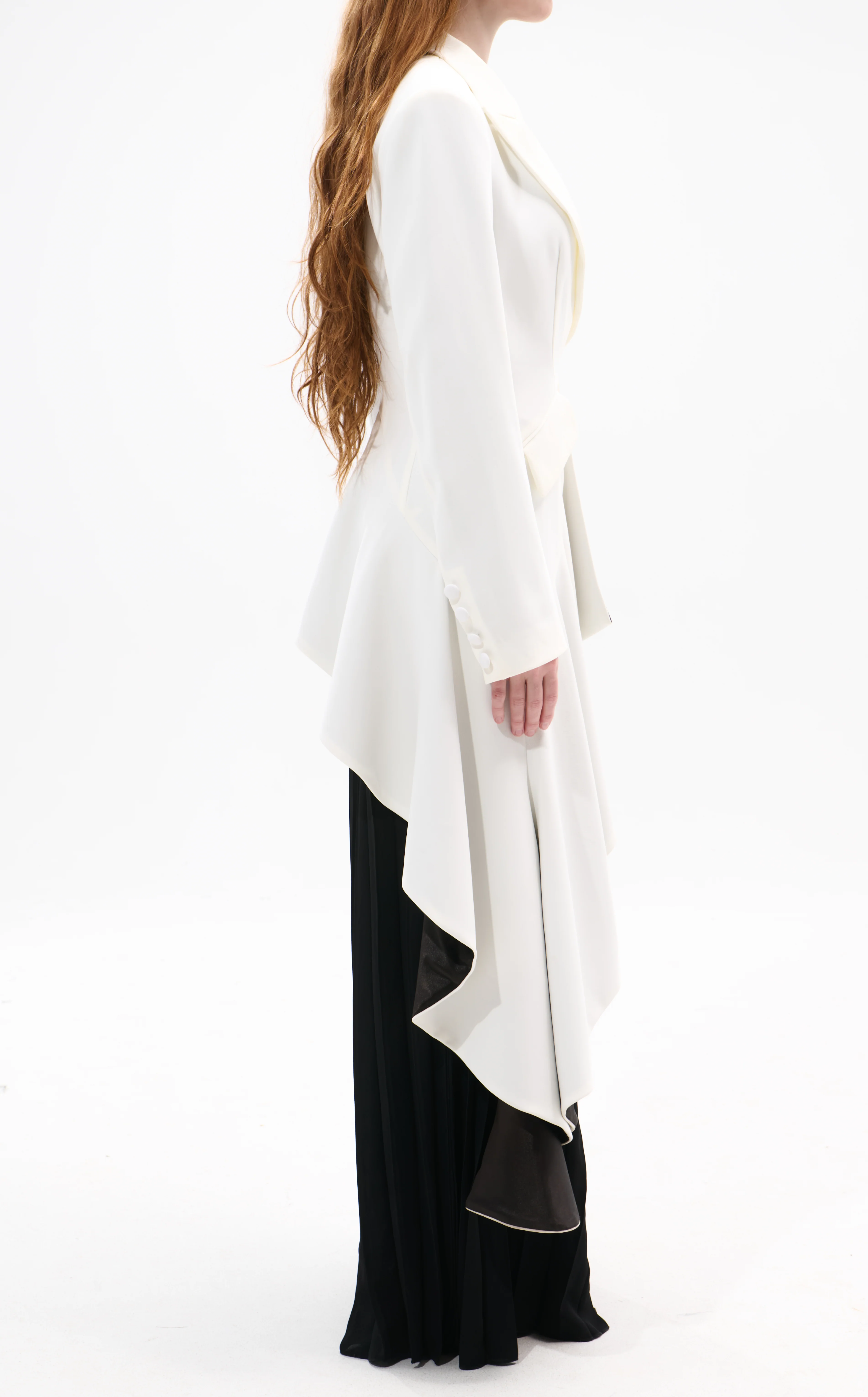 REXA-WHITEBLACK ASYMMETRICAL MAXI BLAZER - Image 2