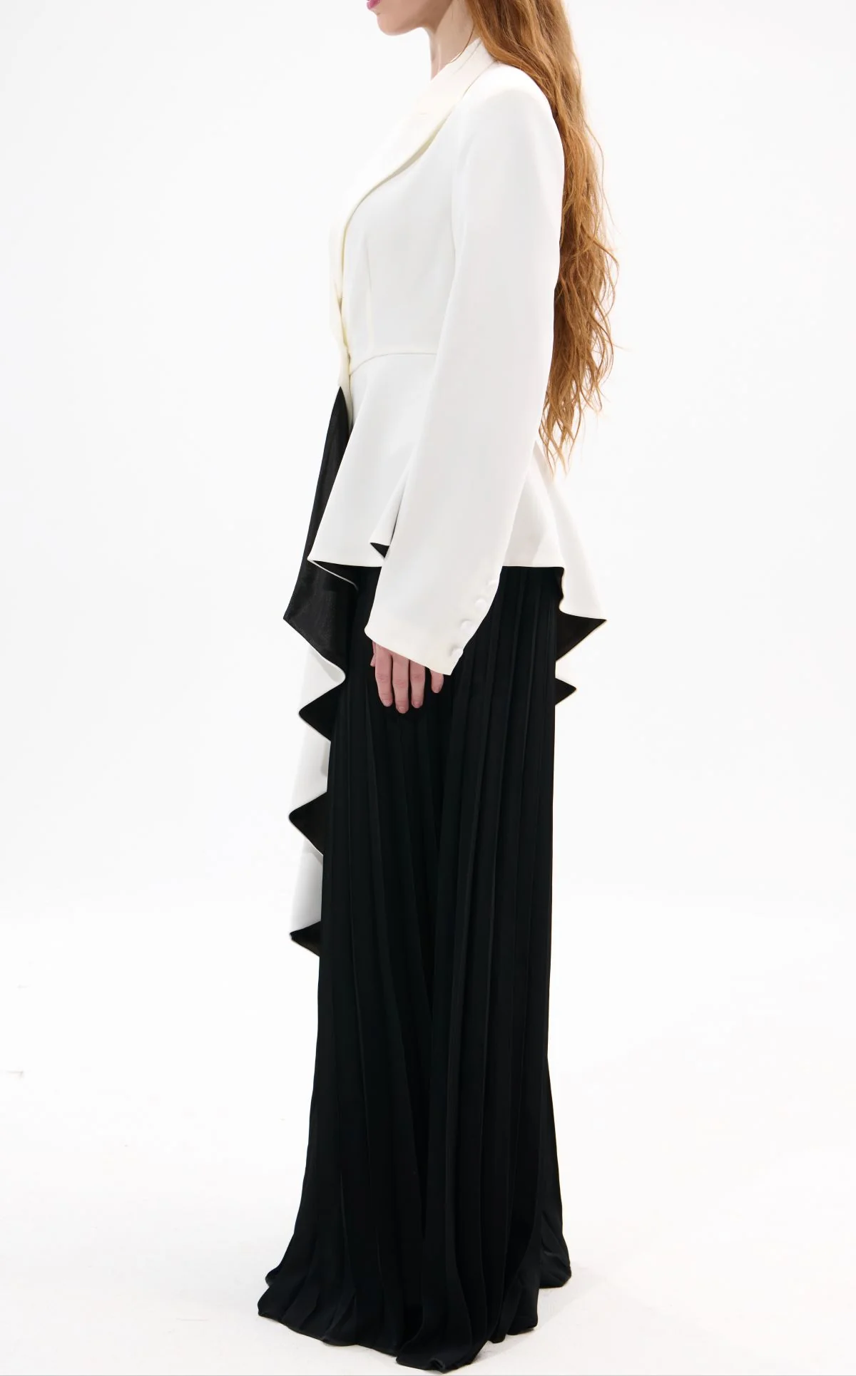 REXA-WHITEBLACK ASYMMETRICAL MAXI BLAZER - Image 3