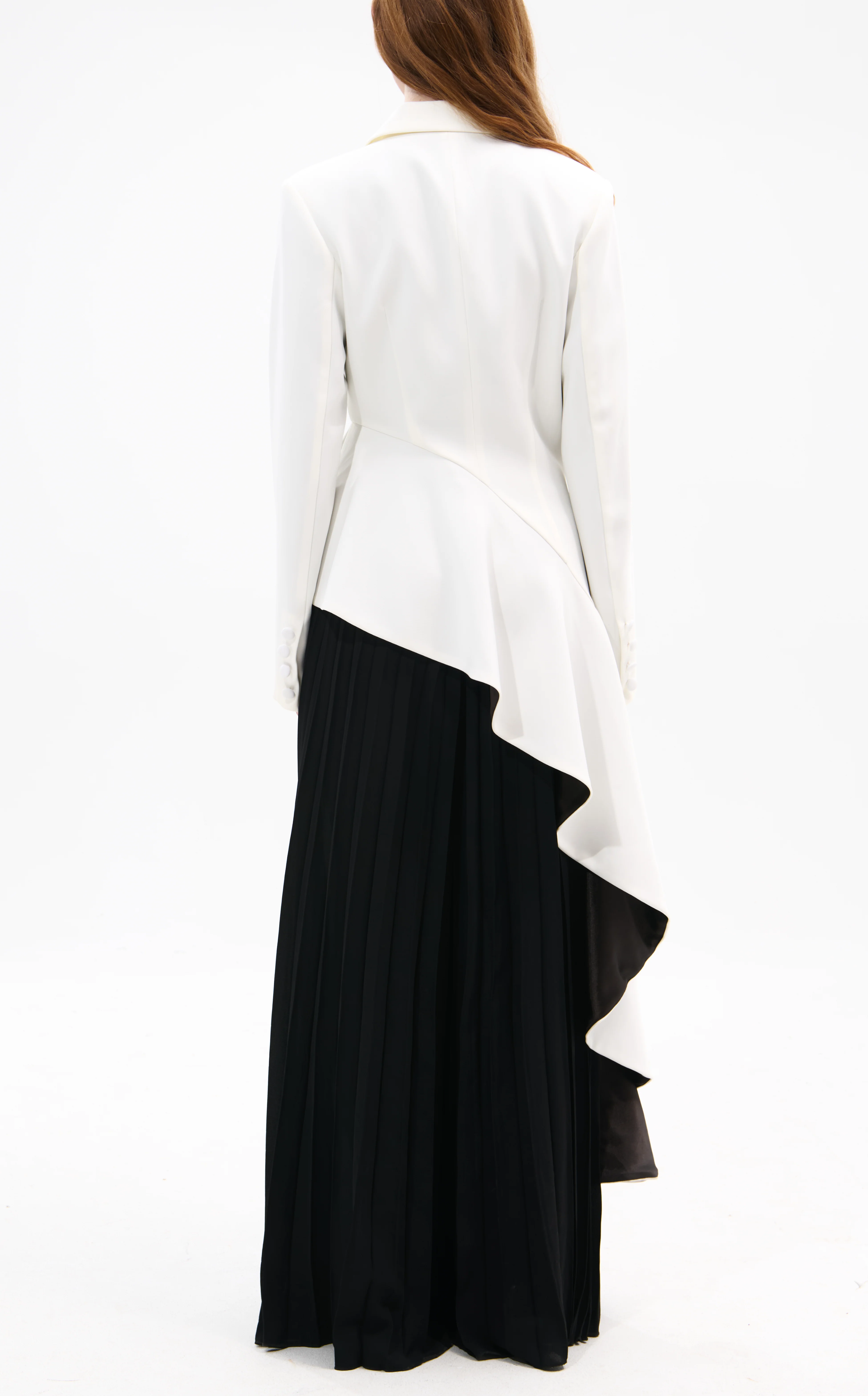 REXA-WHITEBLACK ASYMMETRICAL MAXI BLAZER - Image 4