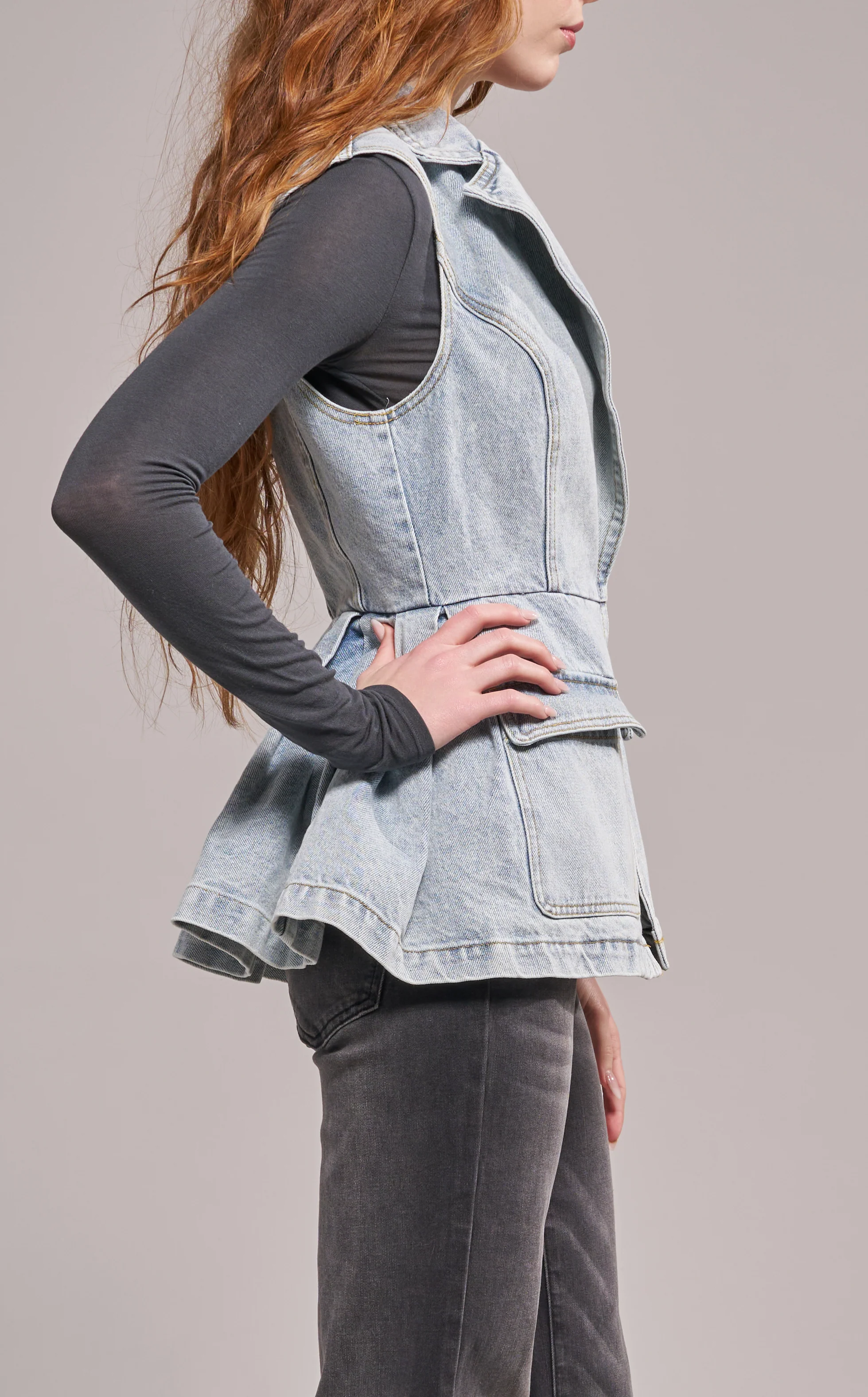 RYN-DENIM PEPLUM VEST - Image 3