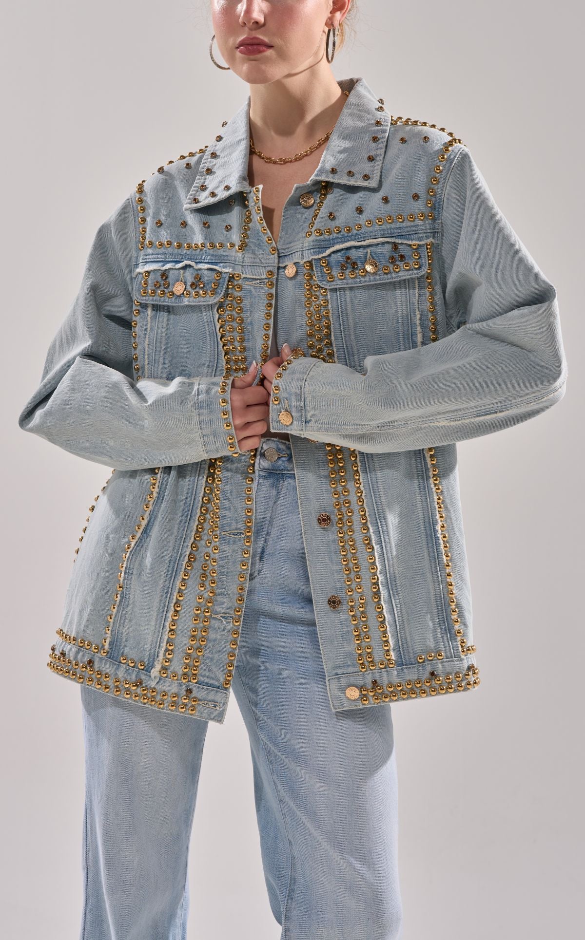 SABLE-DENIM STUDDED JACKET - Image 2