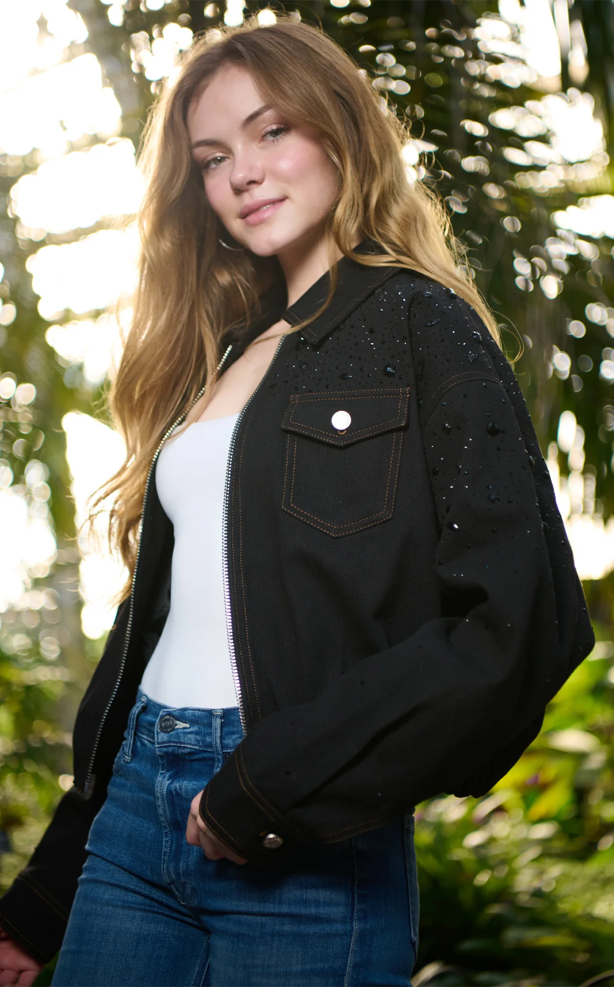 SAFINA-BLACK EMBELLISHED DENIM JACKET