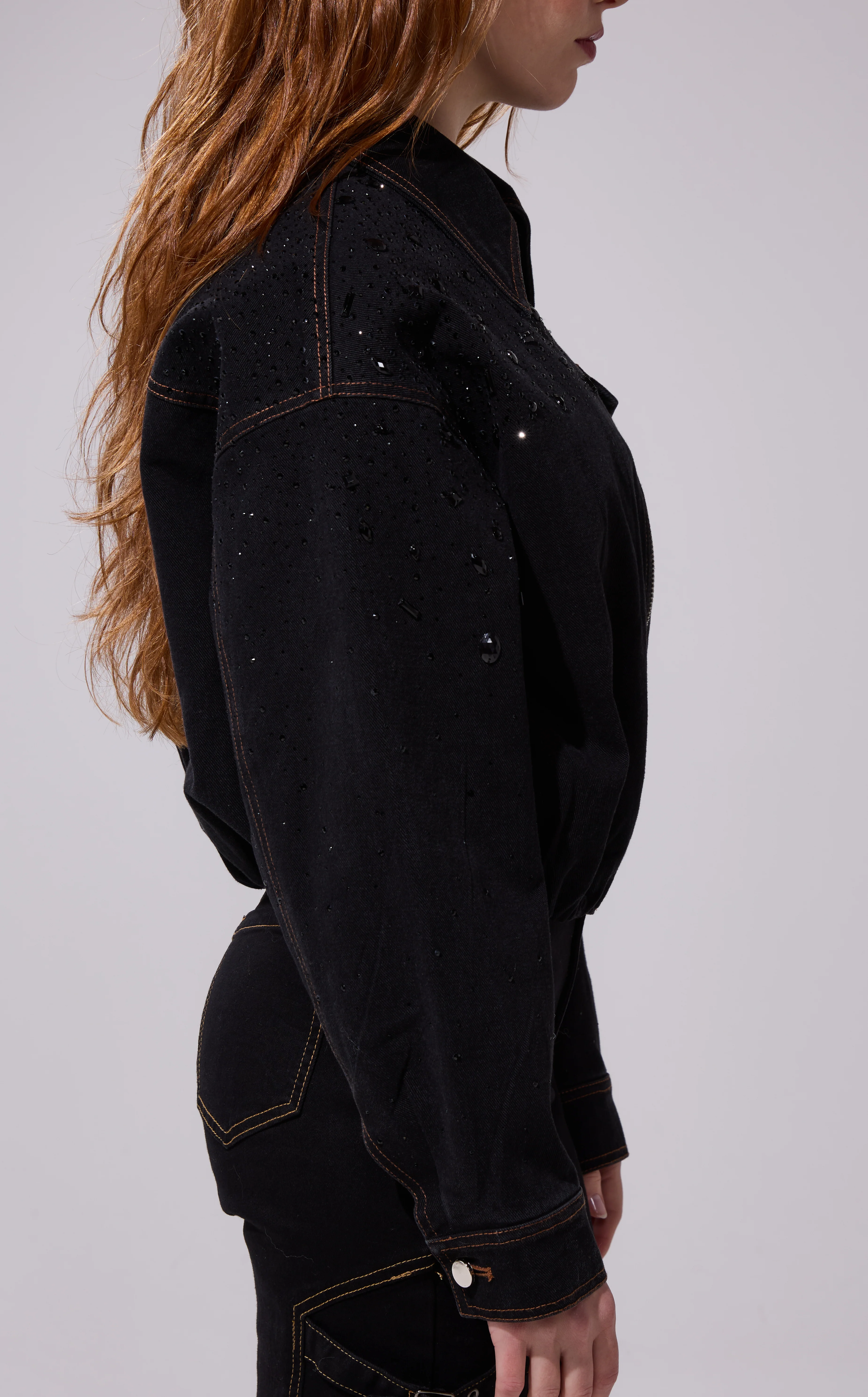 SAFINA-BLACK EMBELLISHED DENIM JACKET - Image 3