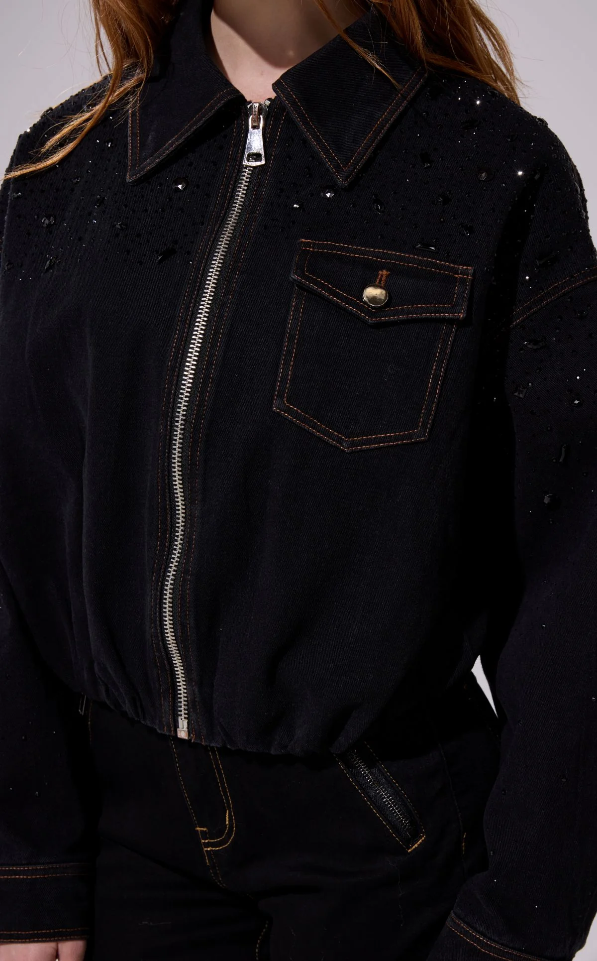 SAFINA-BLACK EMBELLISHED DENIM JACKET - Image 5