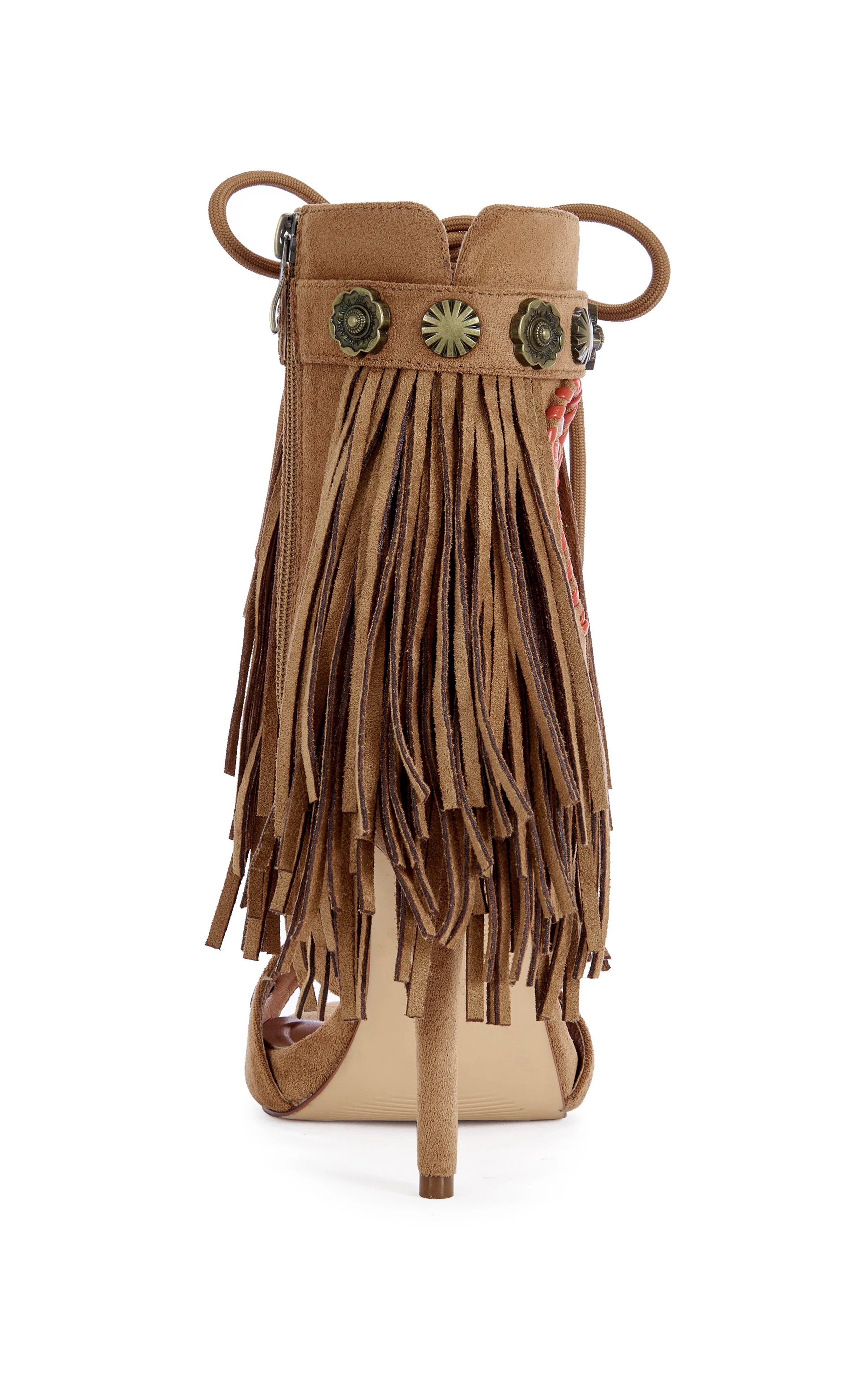 SALGADO-TAN FRINGE STILETTO GLADIATOR SANDAL - Image 3