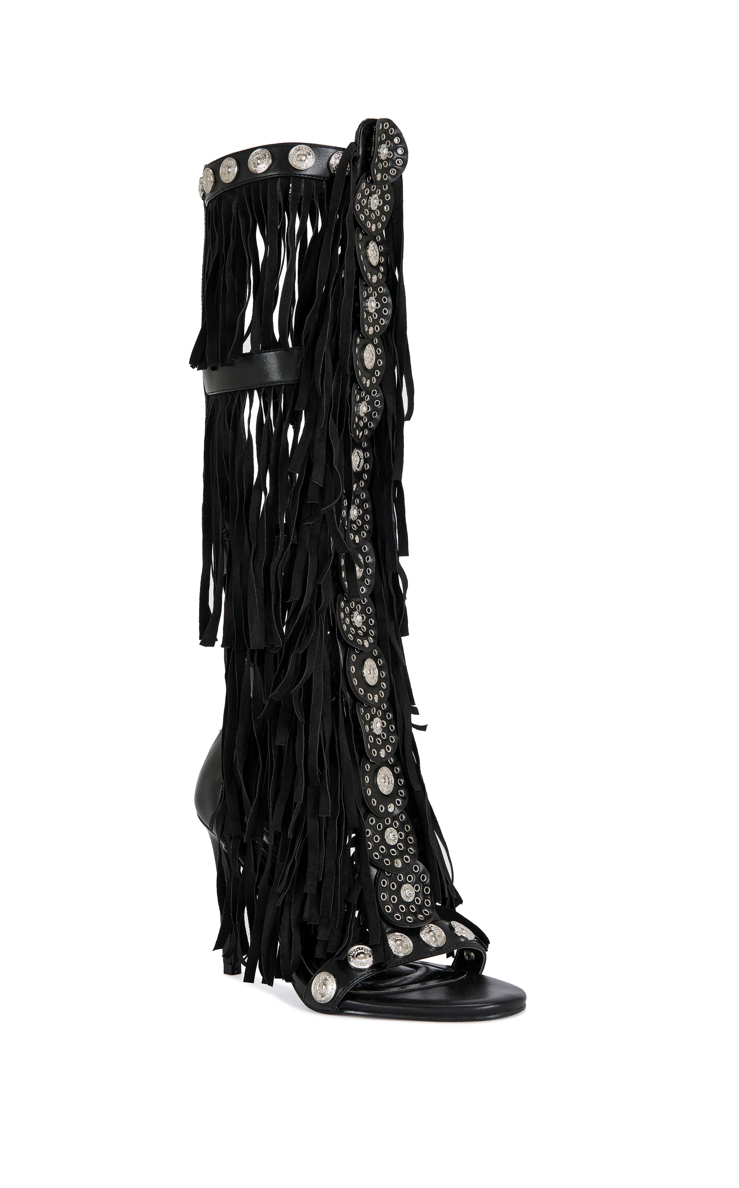 SAMEYA-BLACK FRINGE GLADIATOR SANDAL BOOT - Image 2