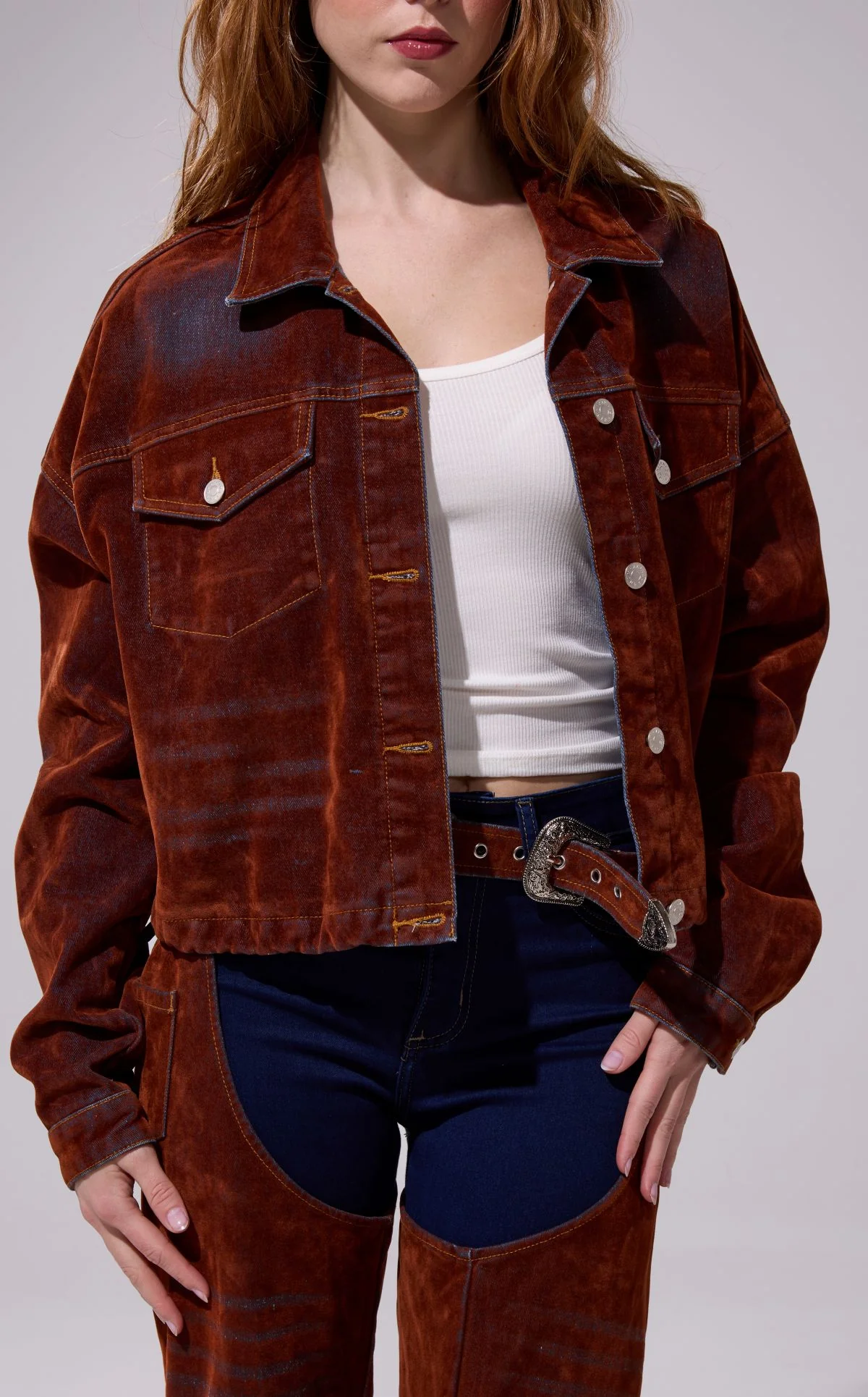 SAMPSON-BURNTORANGE VELVET DENIM JACKET - Image 2