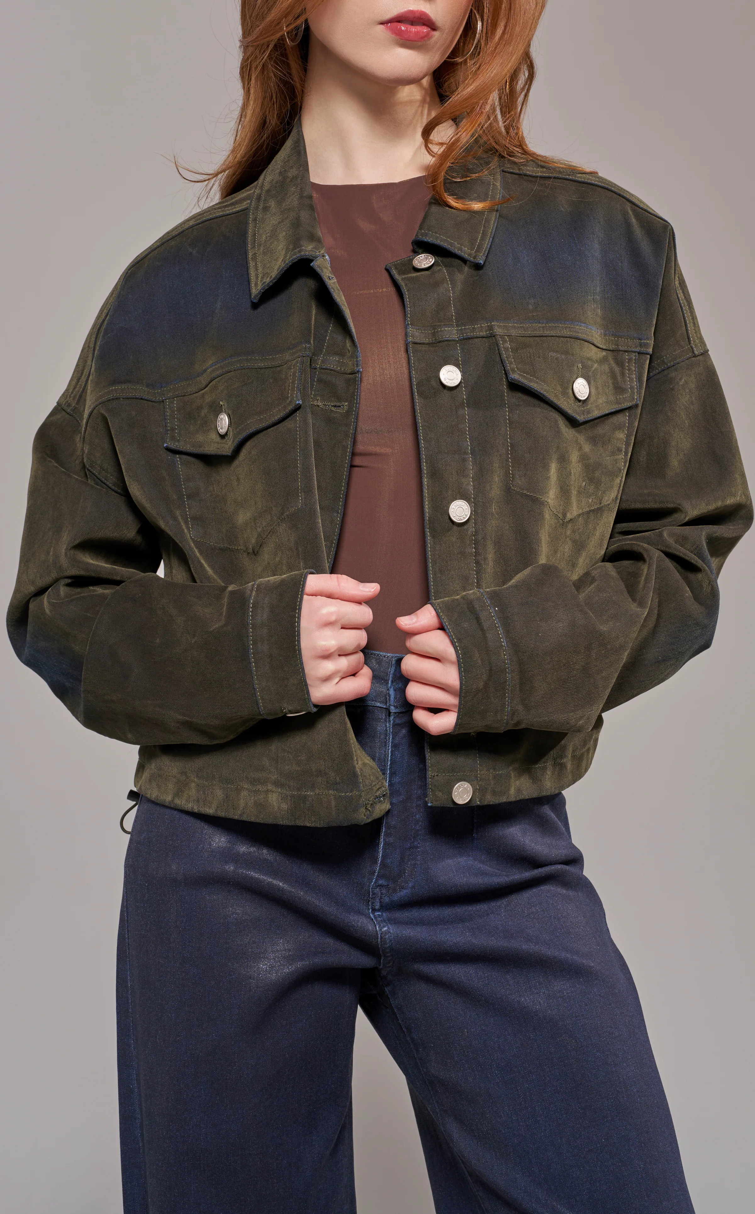 SAMPSON-OLIVE VELVET DENIM JACKET - Image 2