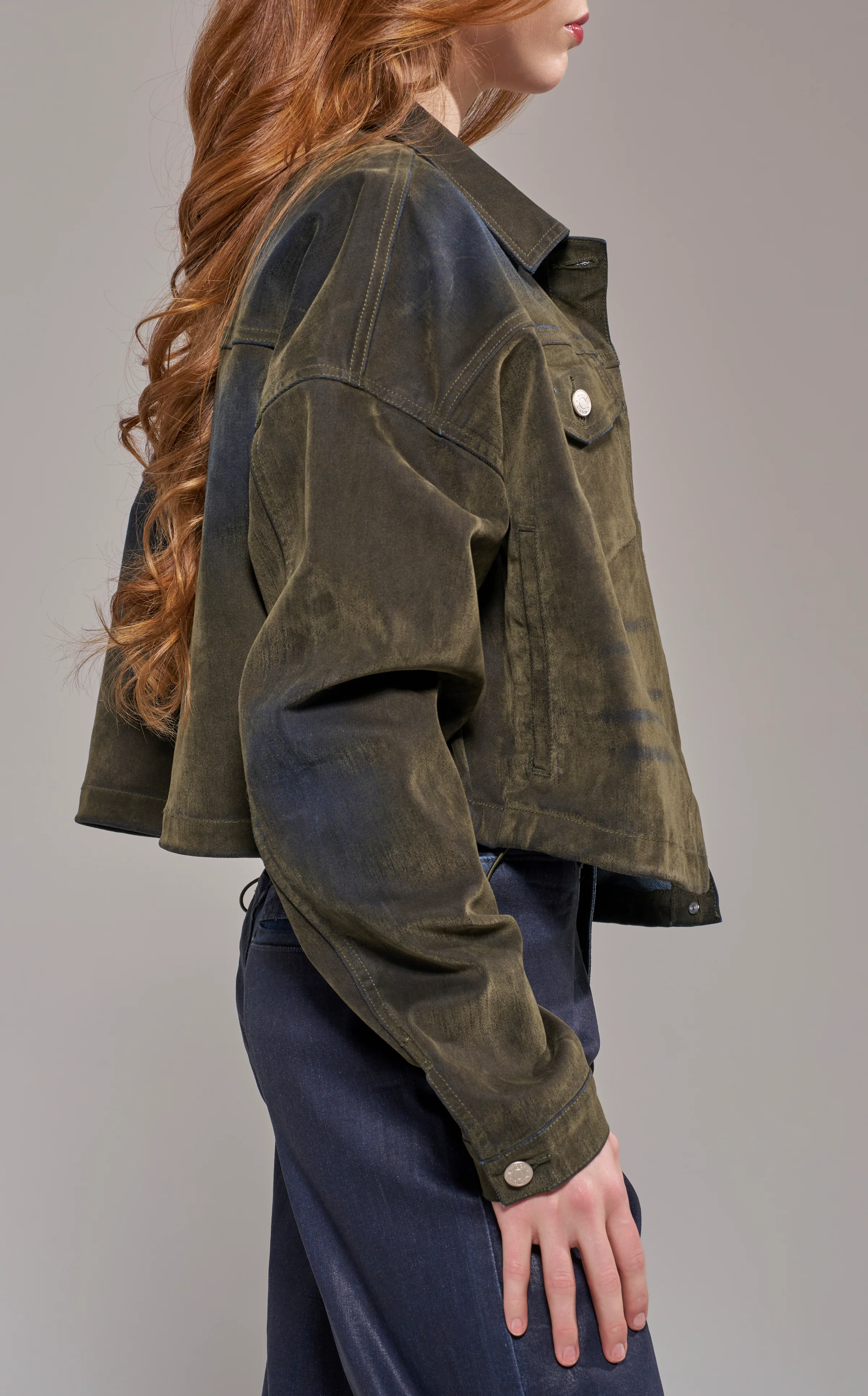 SAMPSON-OLIVE VELVET DENIM JACKET - Image 4