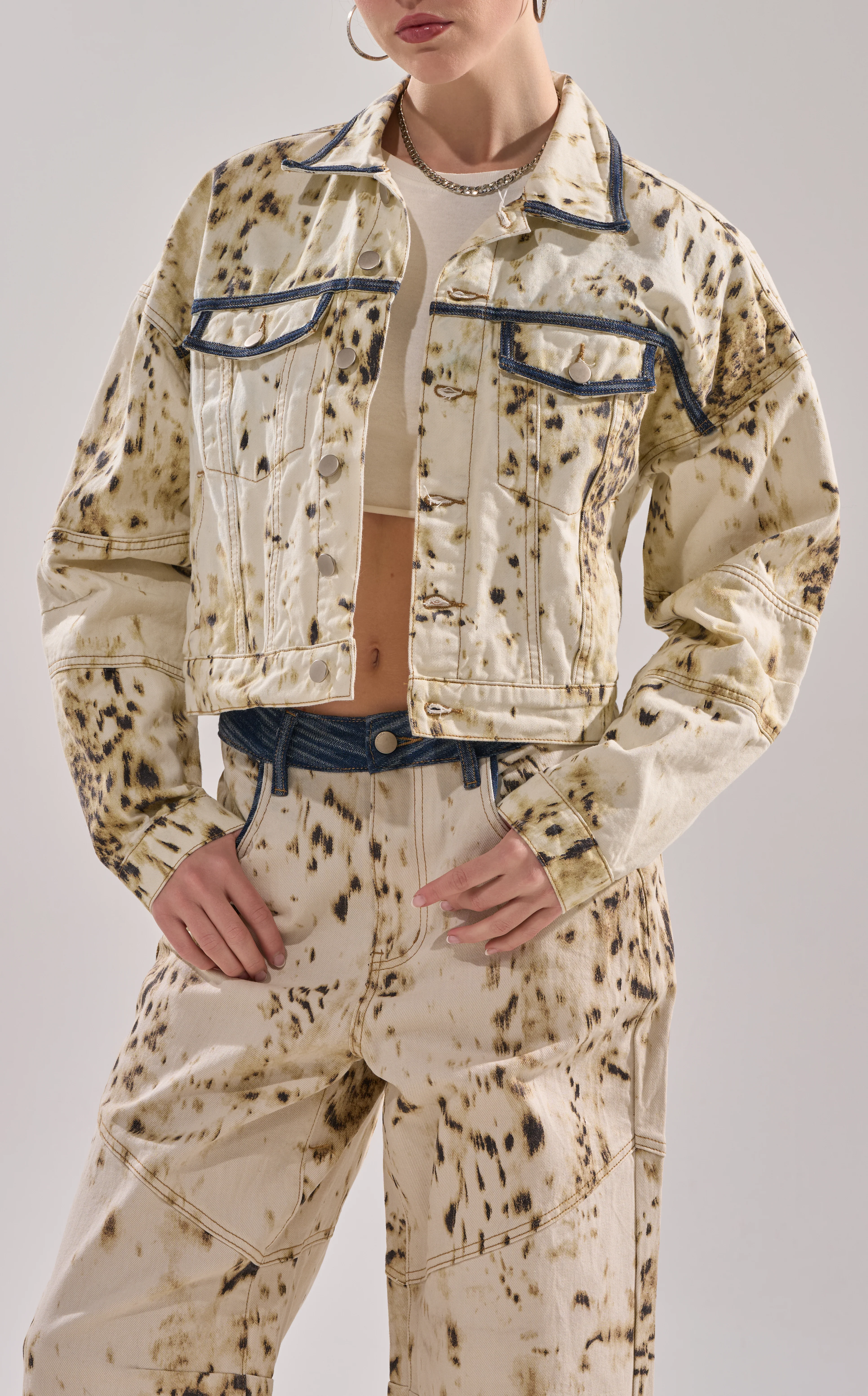 SANTANA-IVORYMULTI COW PRINT DENIM JACKET - Image 2