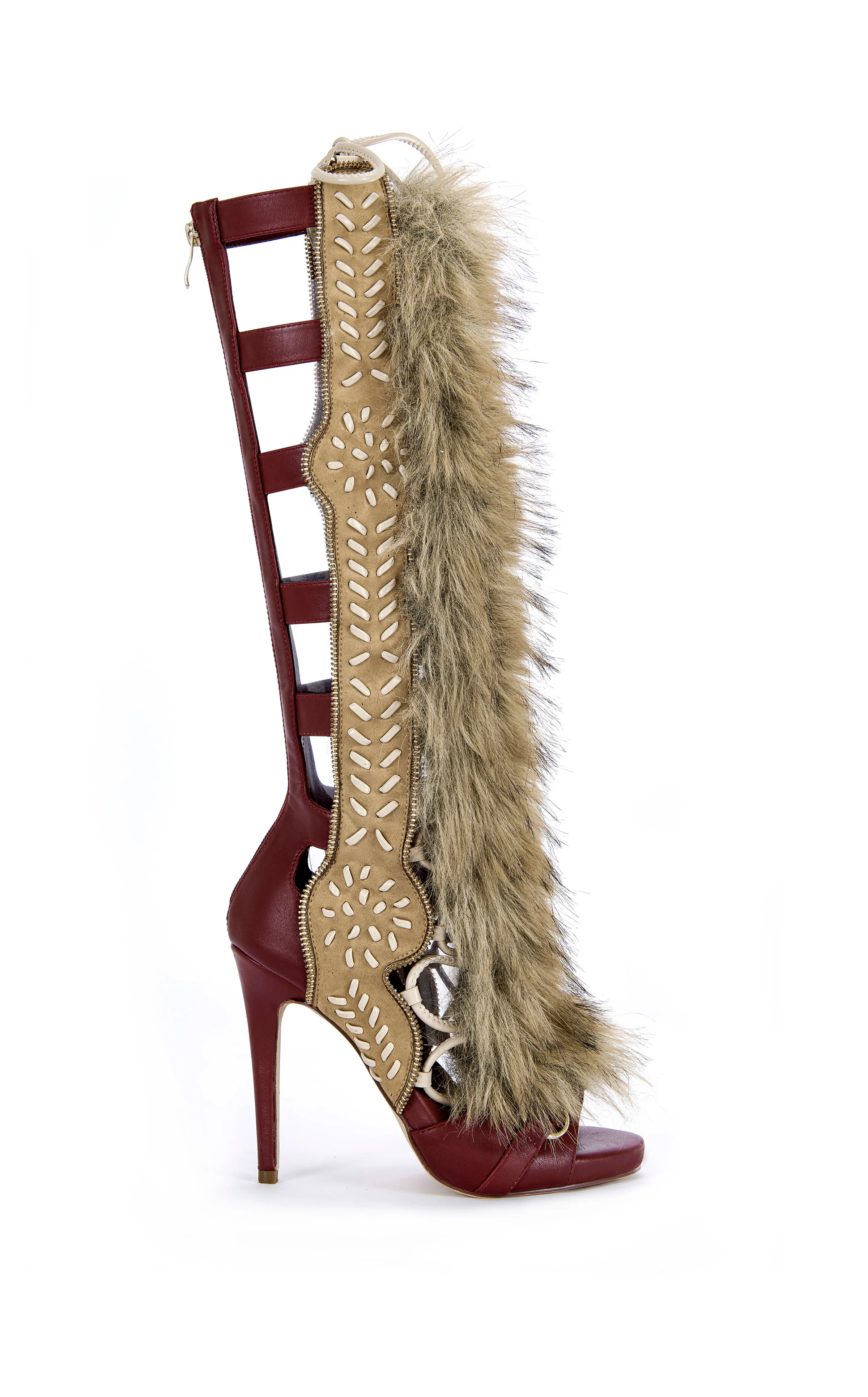 SHAINE-MULTI FAUX FUR GLADIATOR SANDAL BOOT