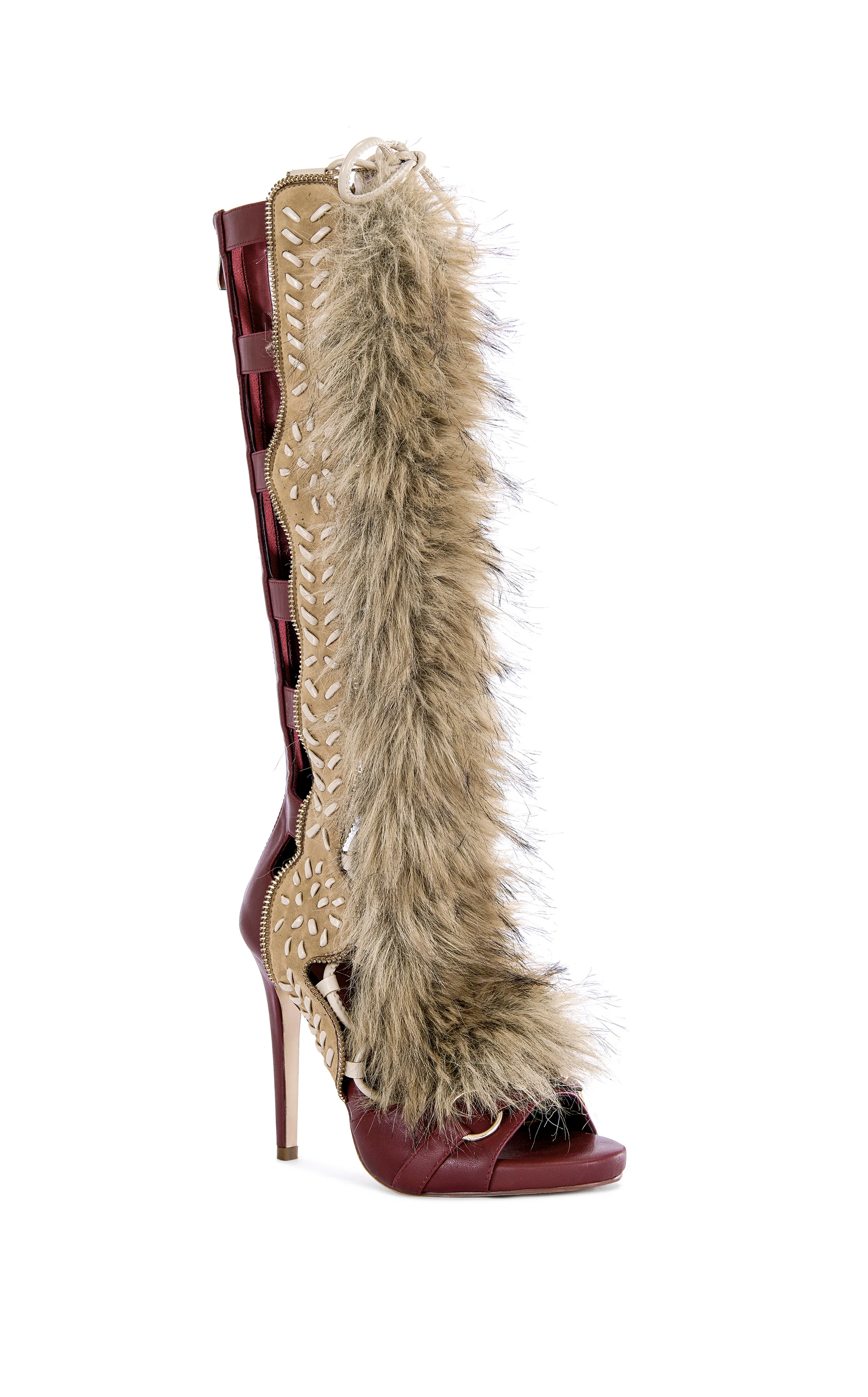 SHAINE-MULTI FAUX FUR GLADIATOR SANDAL BOOT - Image 2