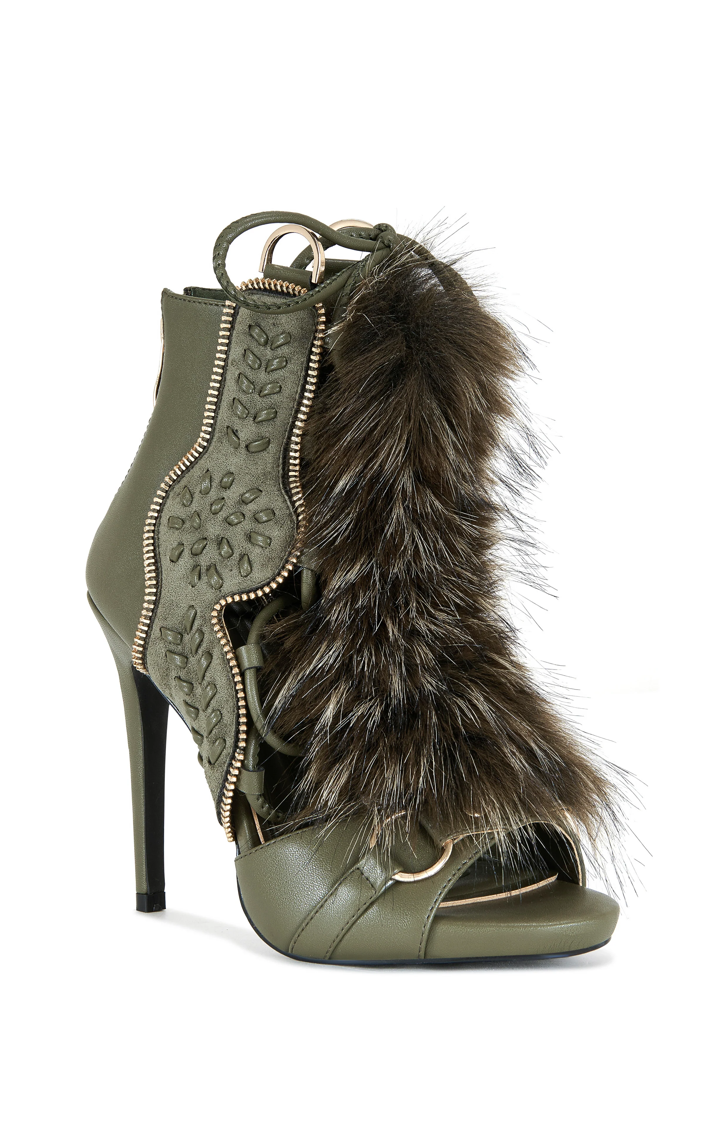 SHAINY-OLIVE FAUX FUR GLADIATOR SANDAL BOOTIE - Image 2