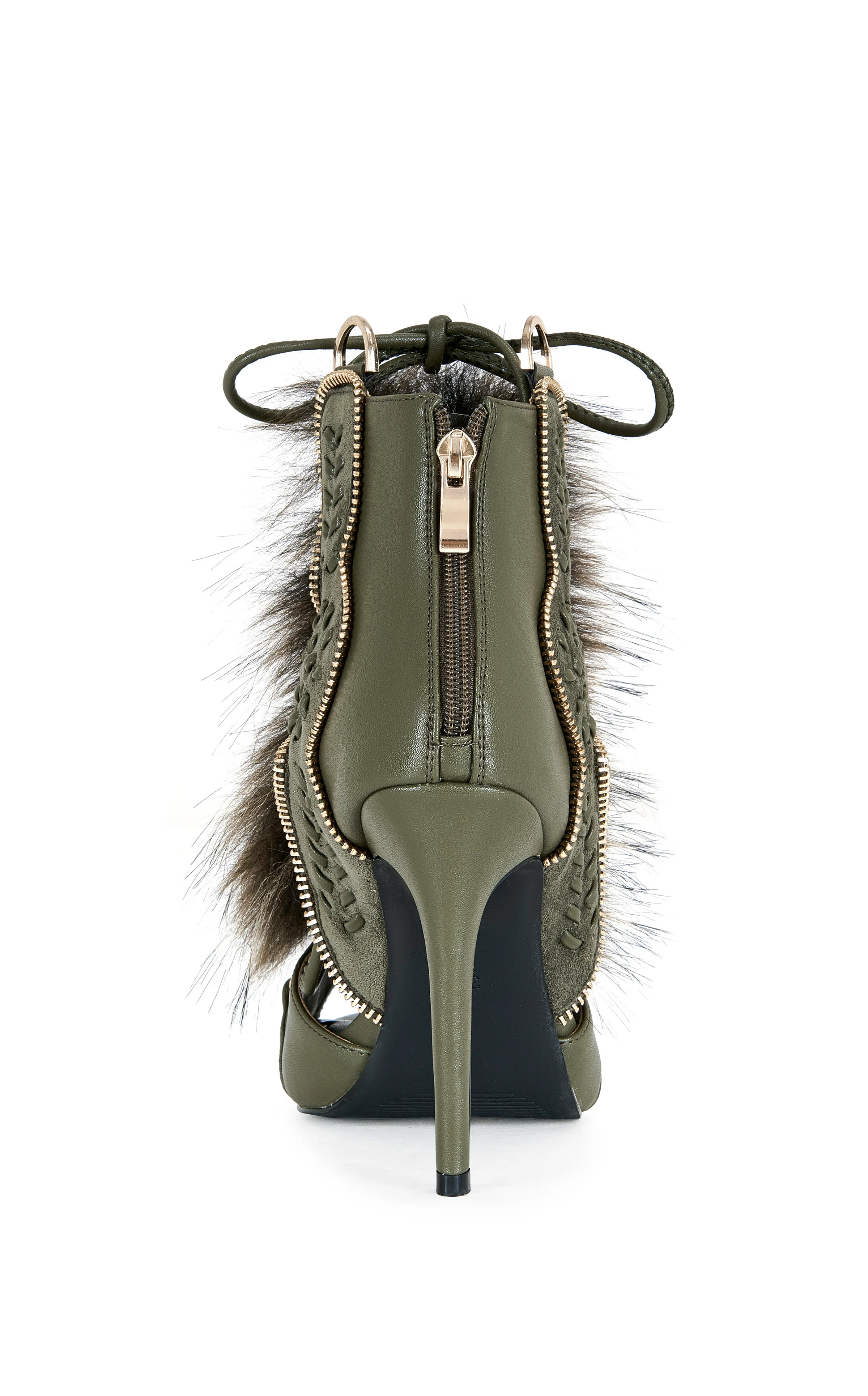 SHAINY-OLIVE FAUX FUR GLADIATOR SANDAL BOOTIE - Image 3