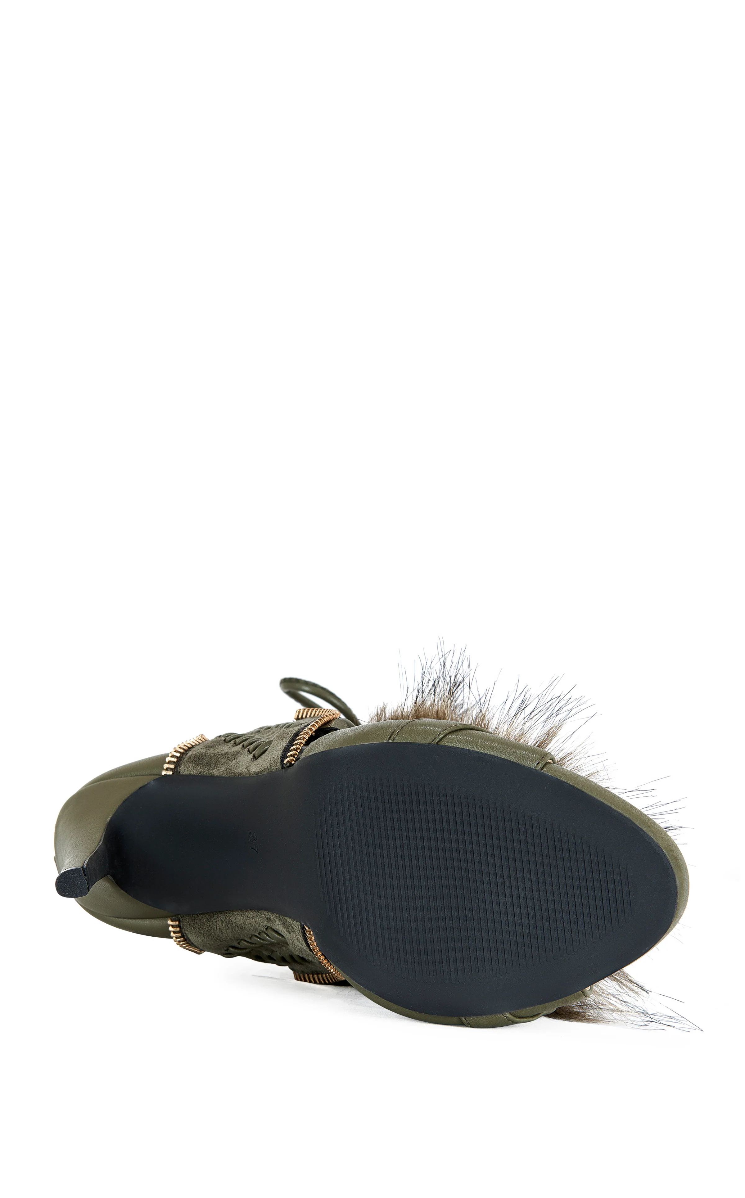 SHAINY-OLIVE FAUX FUR GLADIATOR SANDAL BOOTIE - Image 4