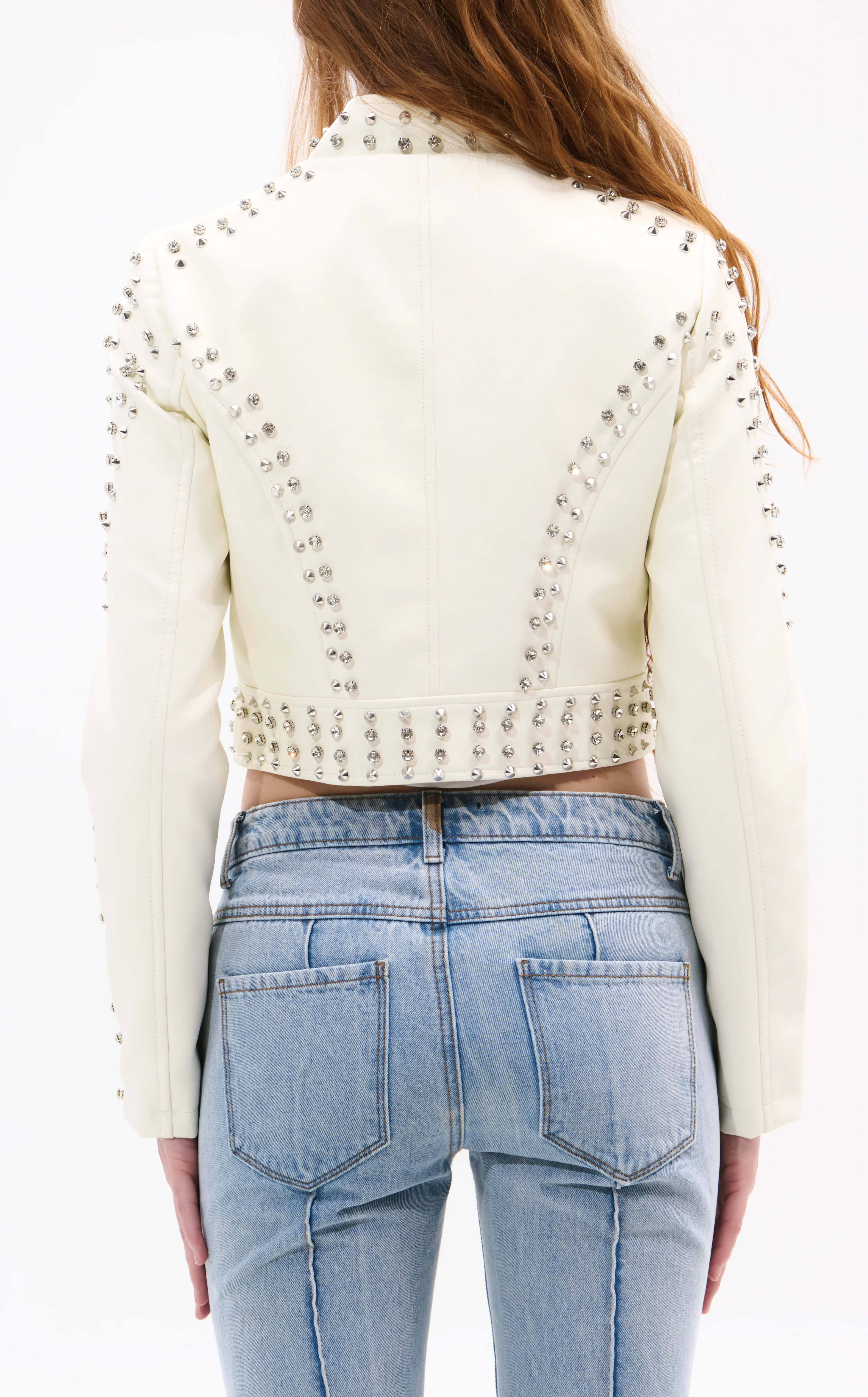 SILVIA-NEW WHITE CRYSTAL MOTO JACKET - Image 3