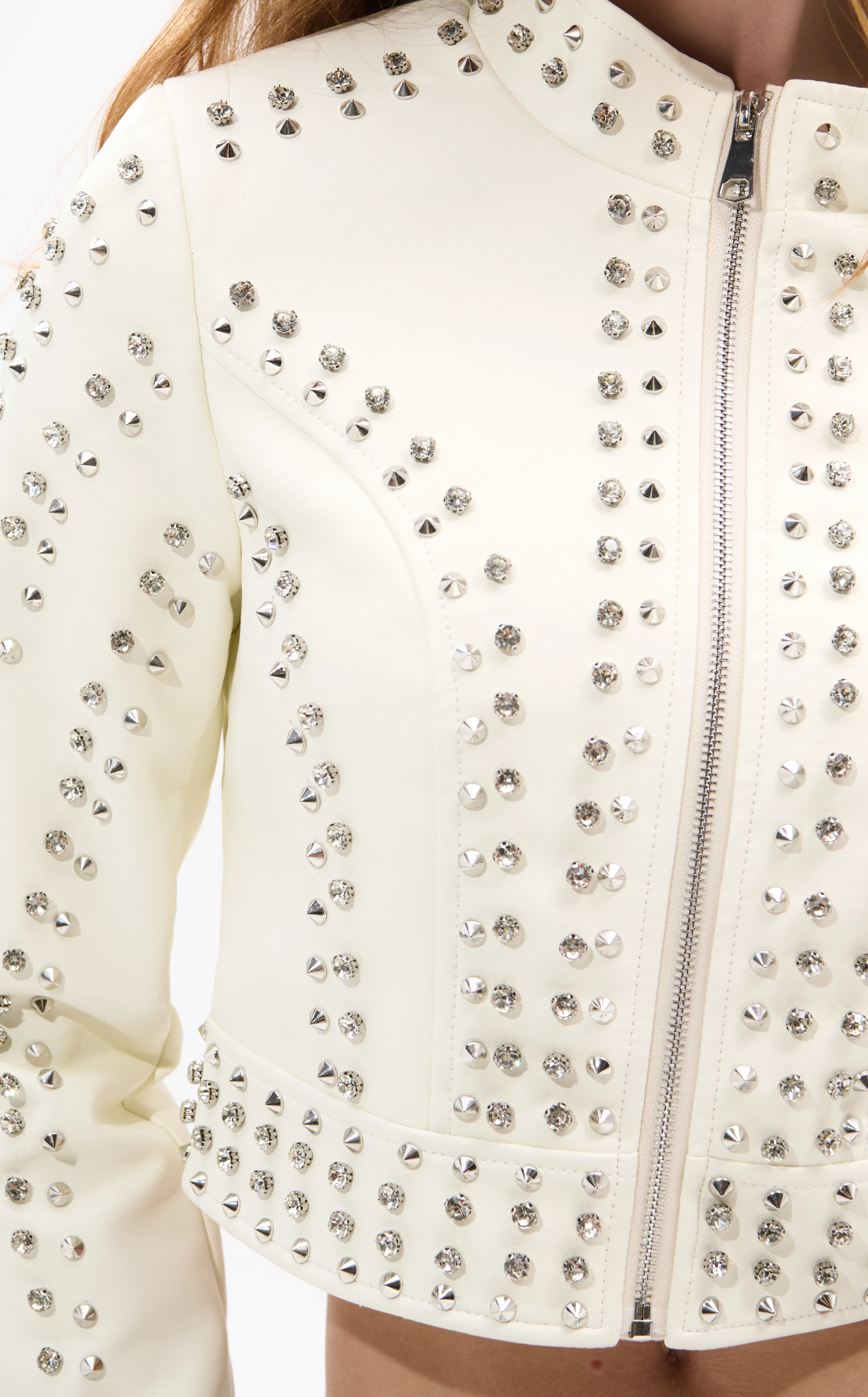 SILVIA-NEW WHITE CRYSTAL MOTO JACKET - Image 4
