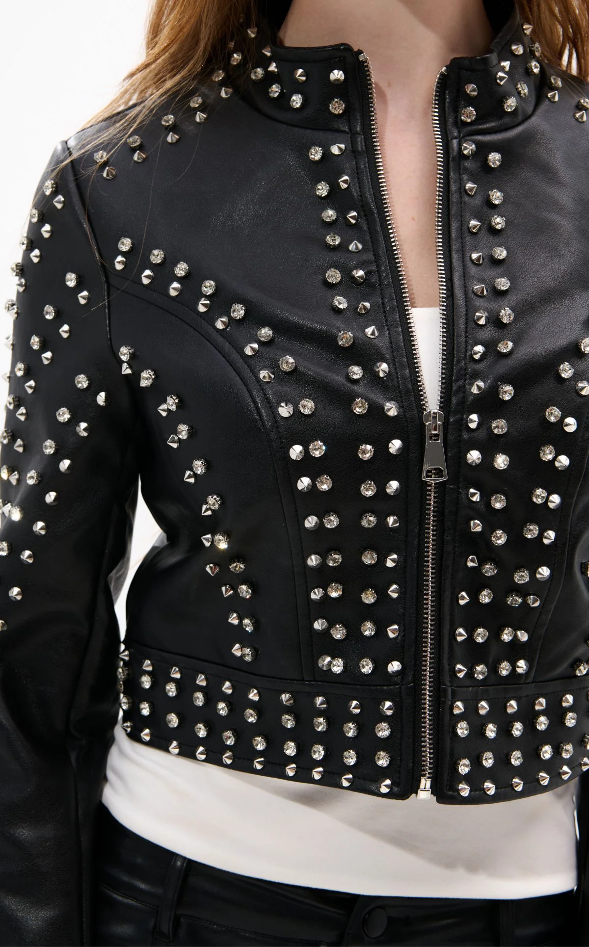 SILVIA-NEW-BLK CRYSTAL MOTO JACKET - Image 4