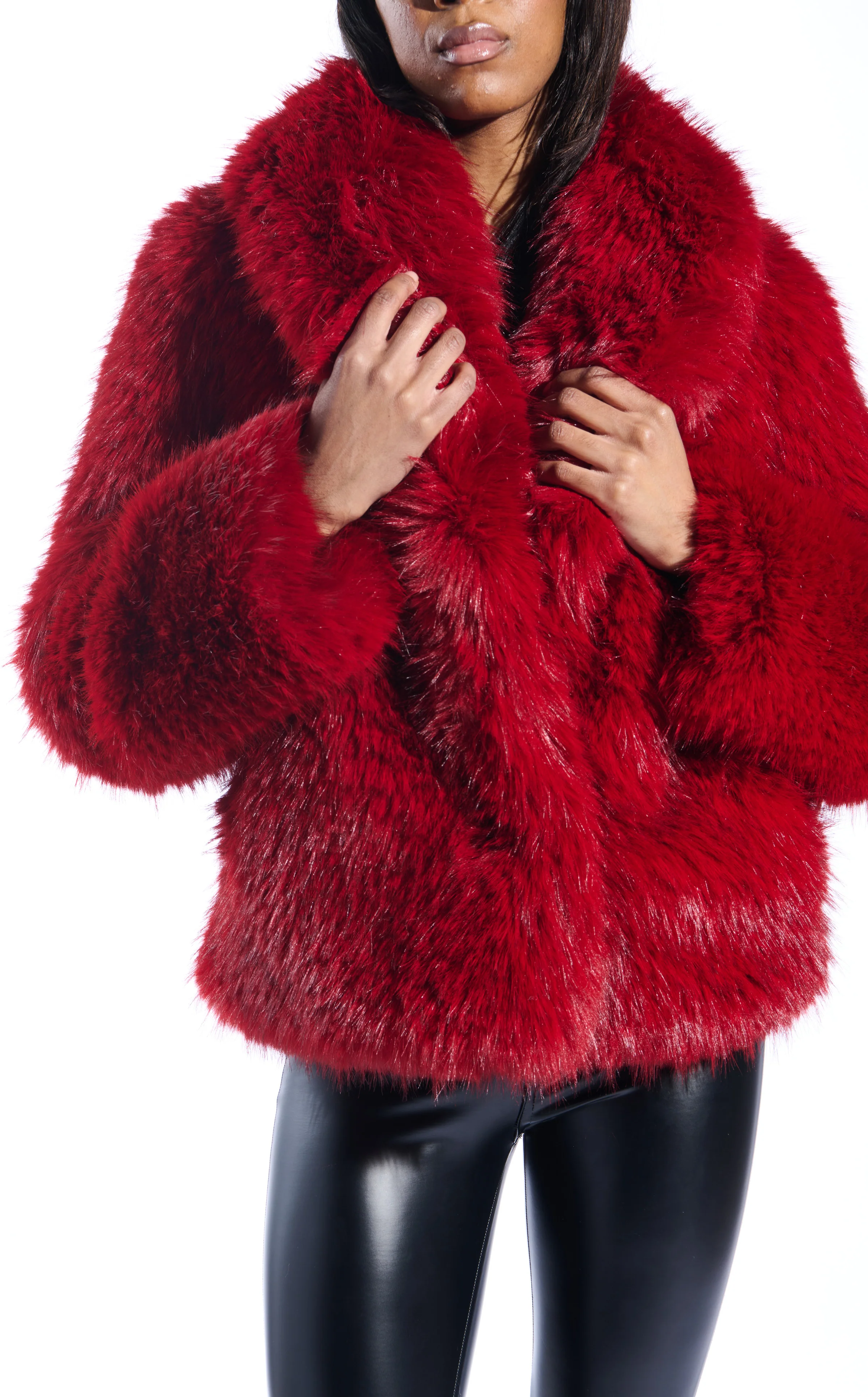 SIMONA-RED FAUX FUR JACKET