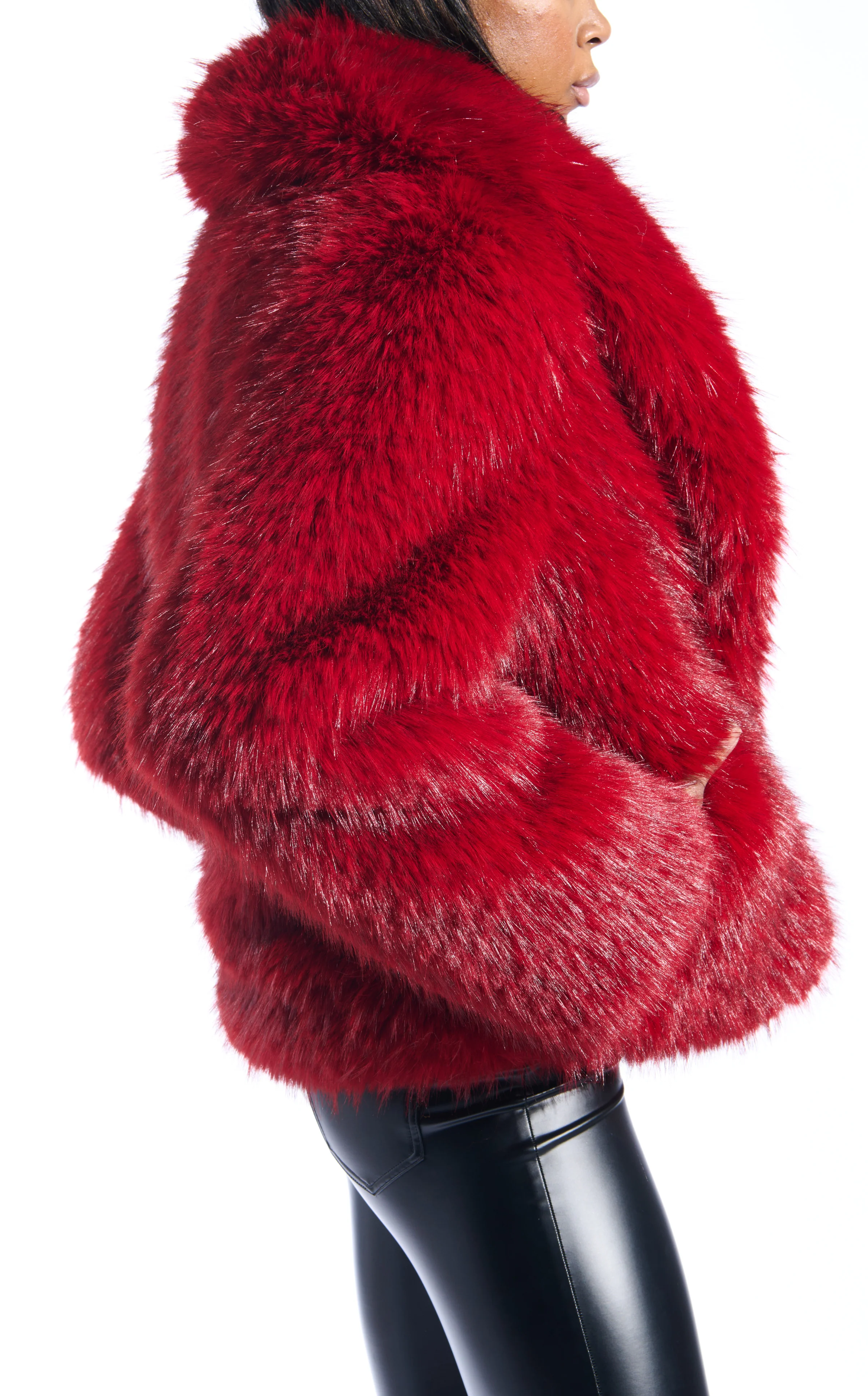 SIMONA-RED FAUX FUR JACKET - Image 2
