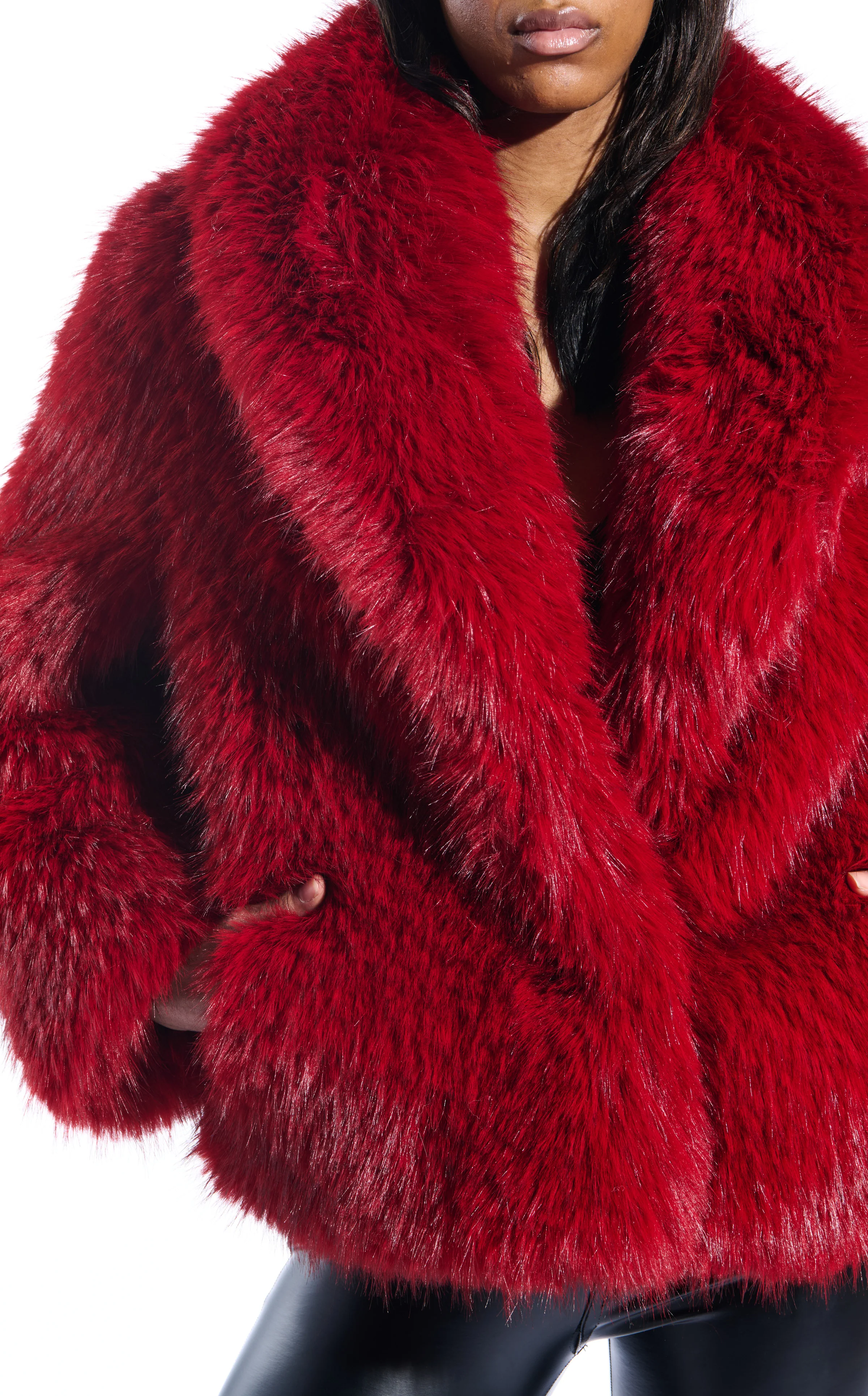 SIMONA-RED FAUX FUR JACKET - Image 4