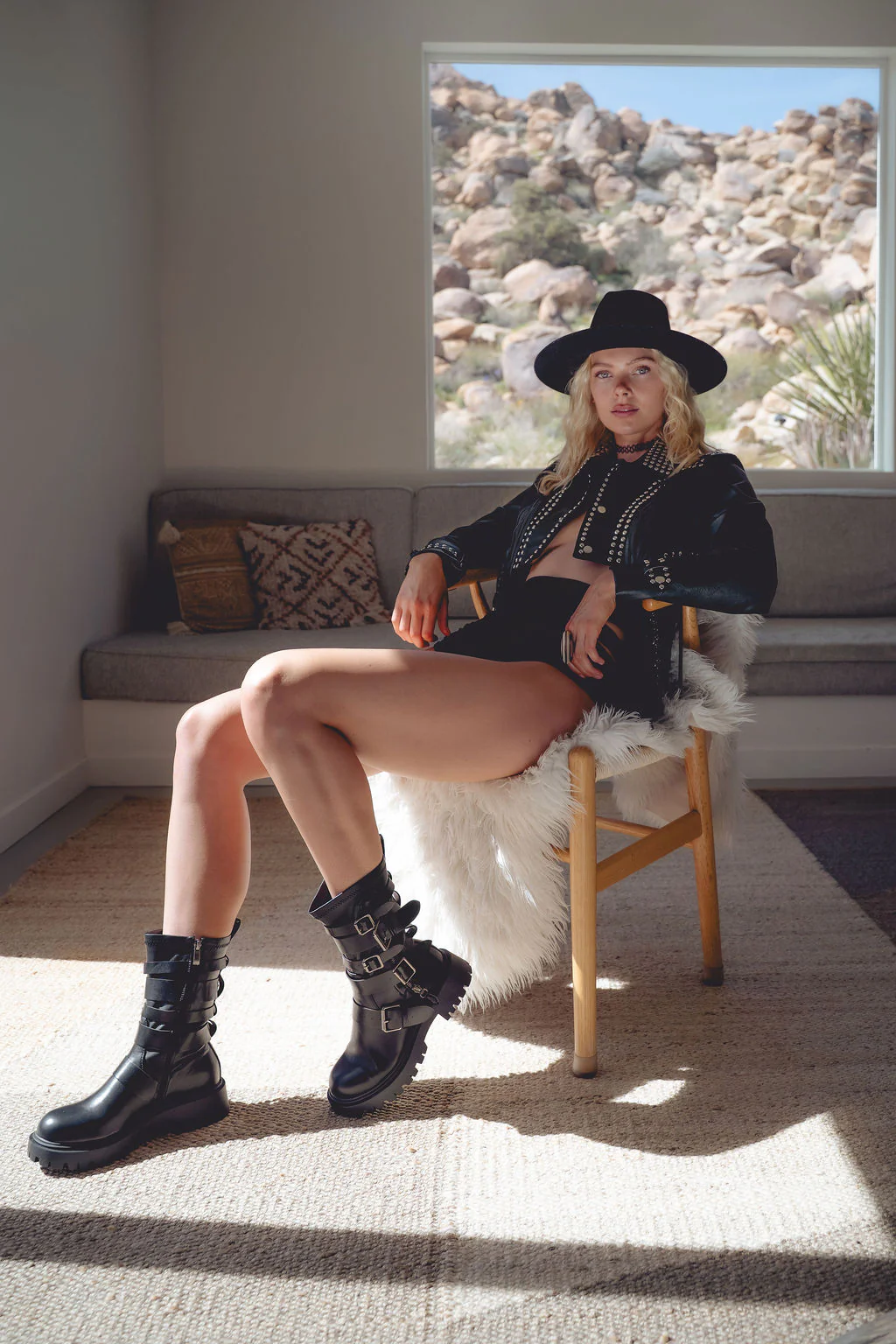 SPRIDY-BLACK BUCKLED COMBAT BOOTIE - Image 7