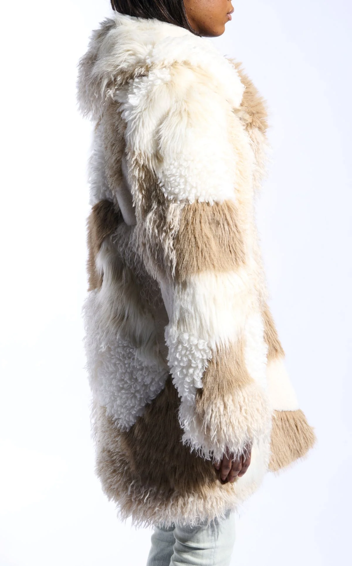 TAHER-CREAMMULTI PATCHWORK FAUX FUR JACKET - Image 3