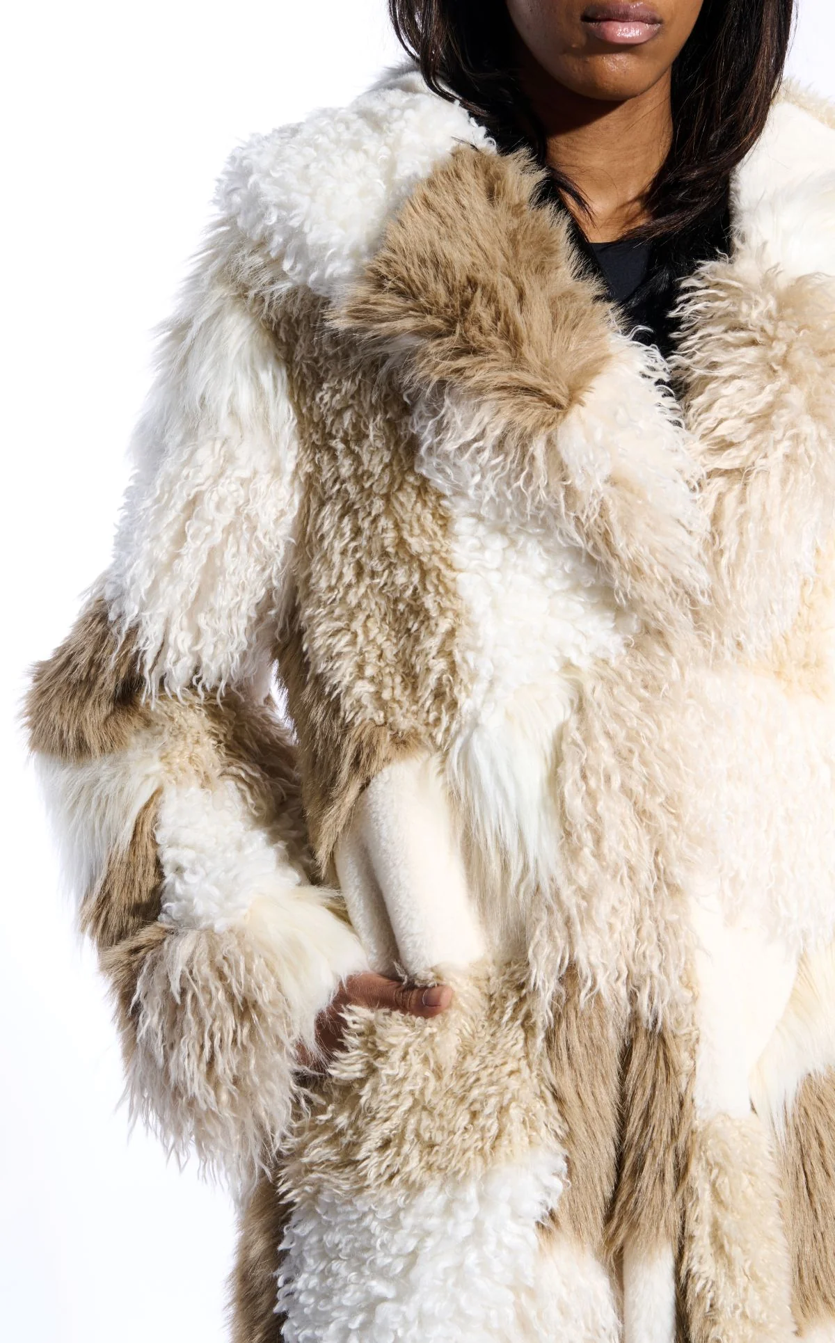 TAHER-CREAMMULTI PATCHWORK FAUX FUR JACKET - Image 5