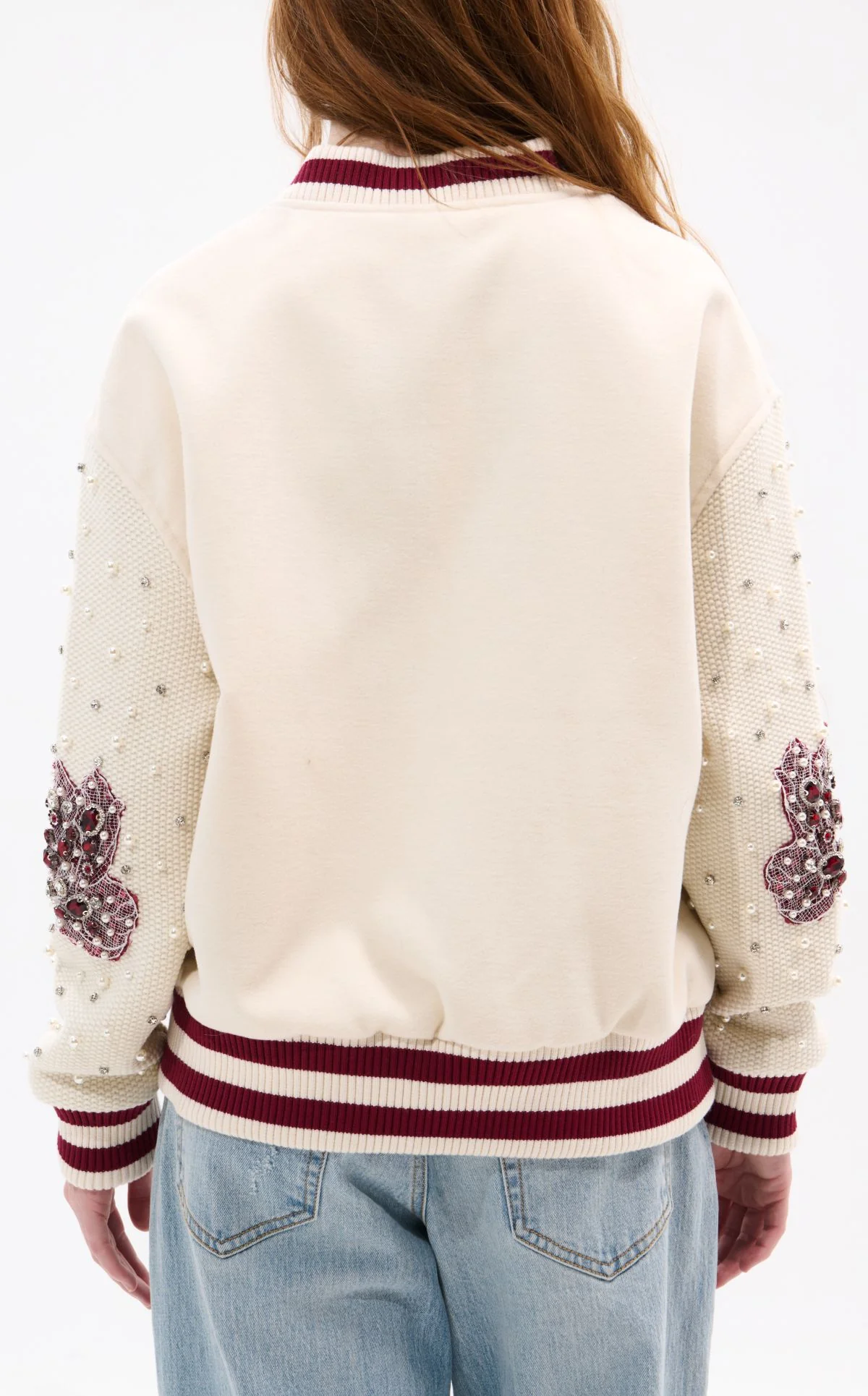 THIRTEEN-CREAM RHINESTONE VARSITY JACKET - Image 3