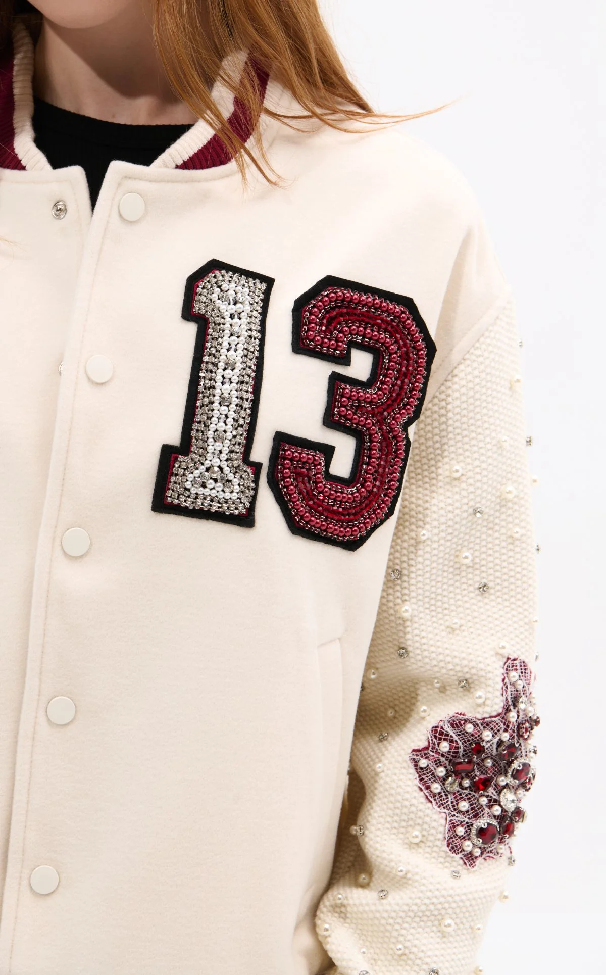 THIRTEEN-CREAM RHINESTONE VARSITY JACKET - Image 4
