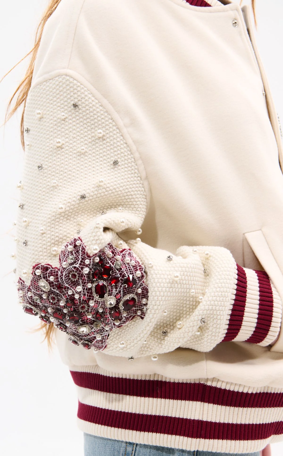 THIRTEEN-CREAM RHINESTONE VARSITY JACKET - Image 5