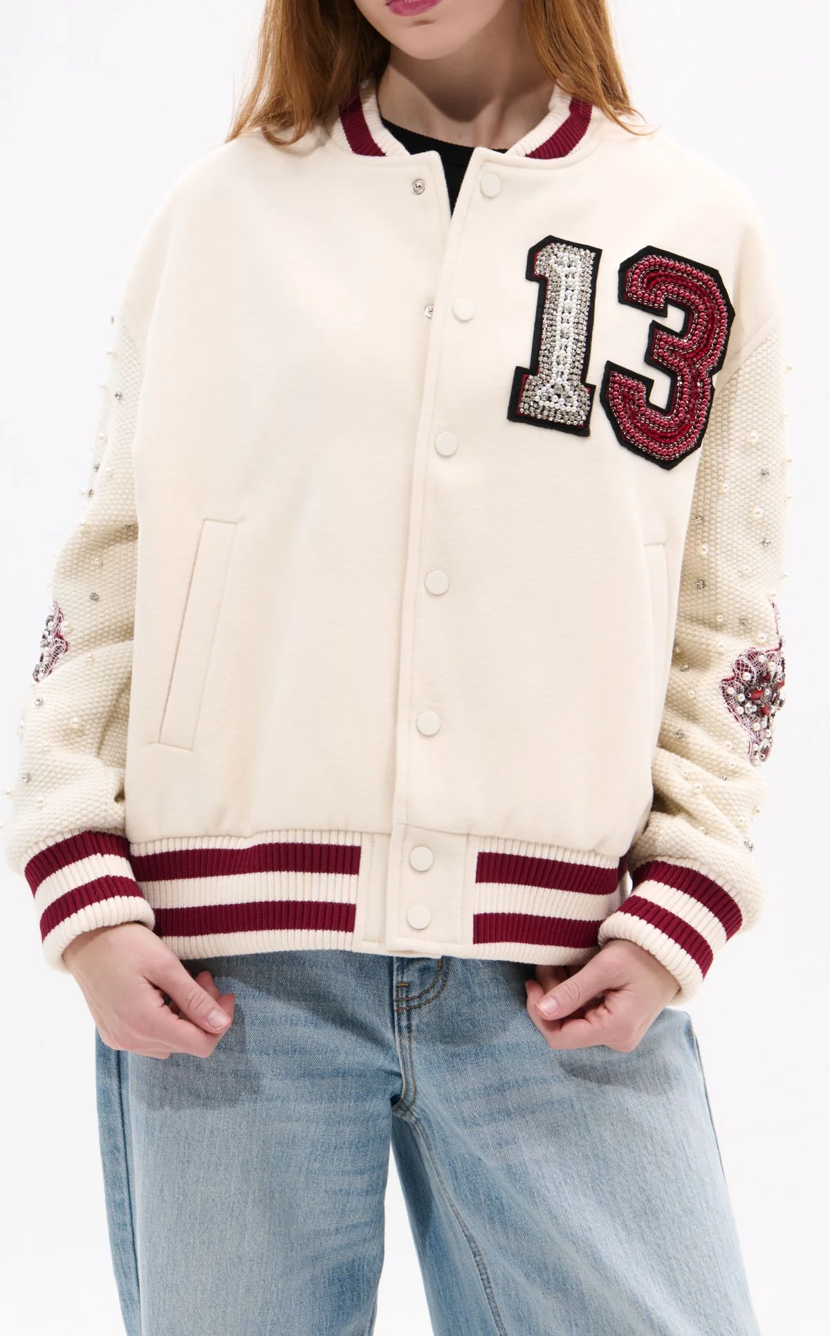 THIRTEEN-CREAM RHINESTONE VARSITY JACKET - Image 6