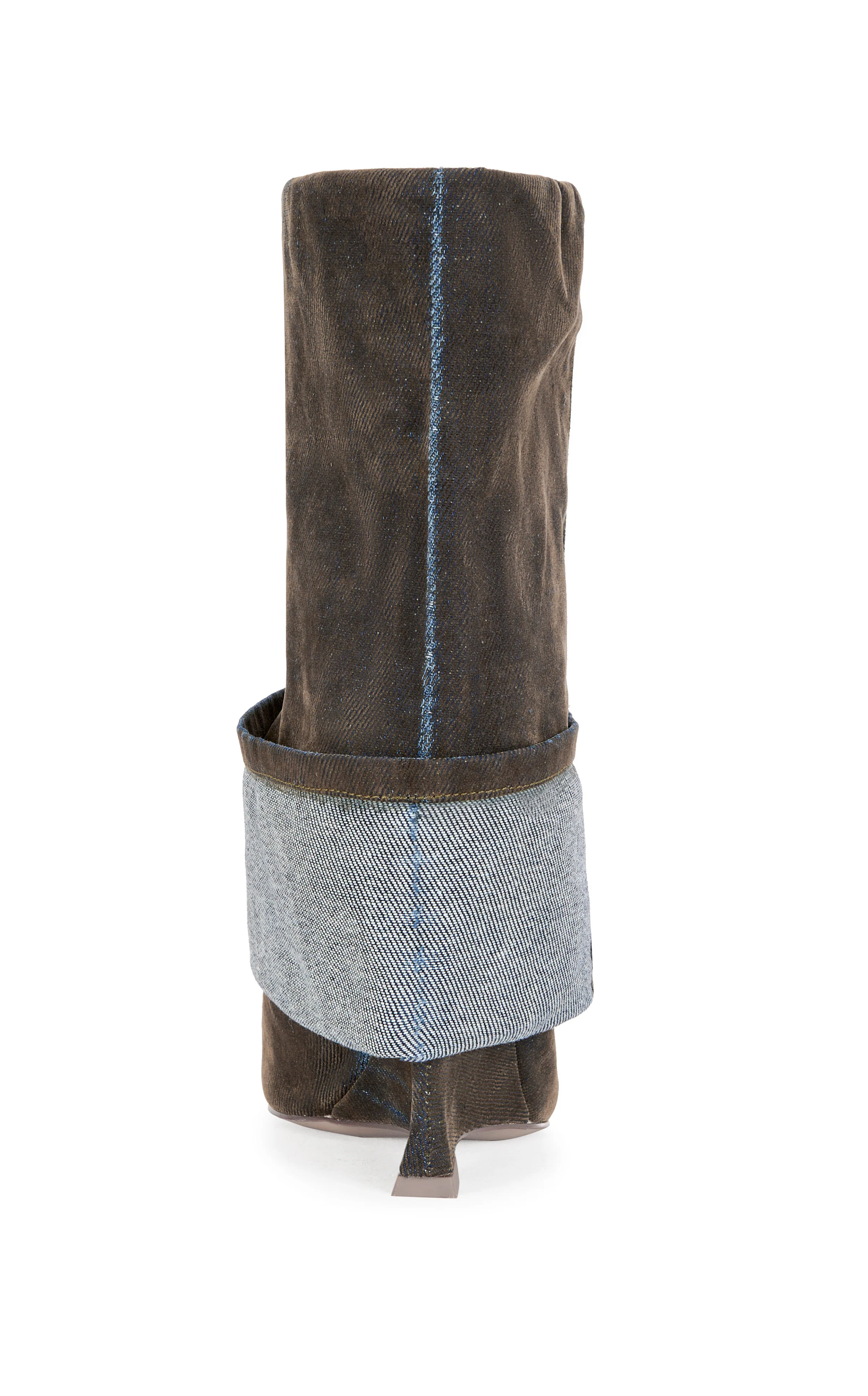 TIN-BROWN VELVET DENIM PEEP TOE WEDGE BOOTIE - Image 3