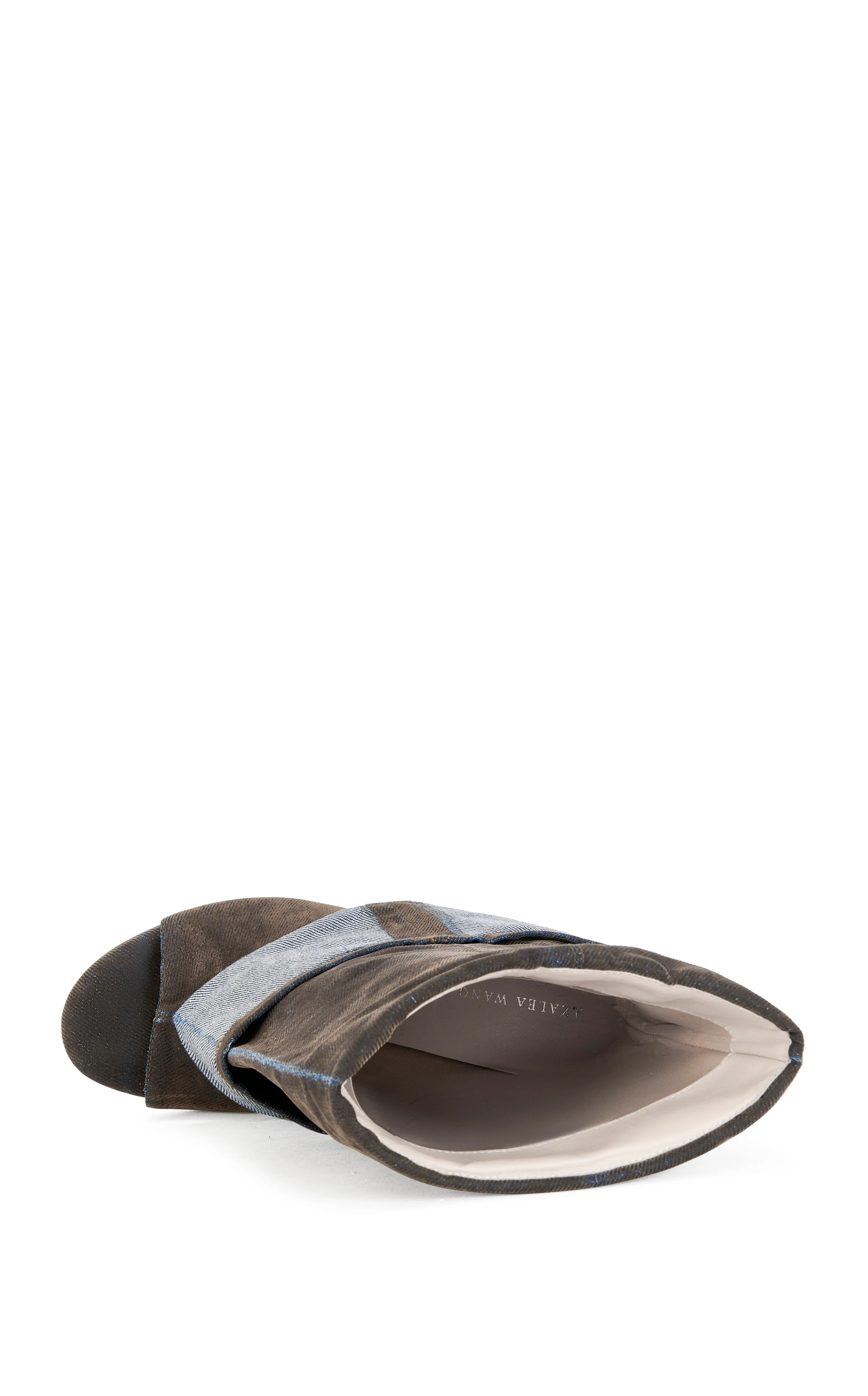 TIN-BROWN VELVET DENIM PEEP TOE WEDGE BOOTIE - Image 5