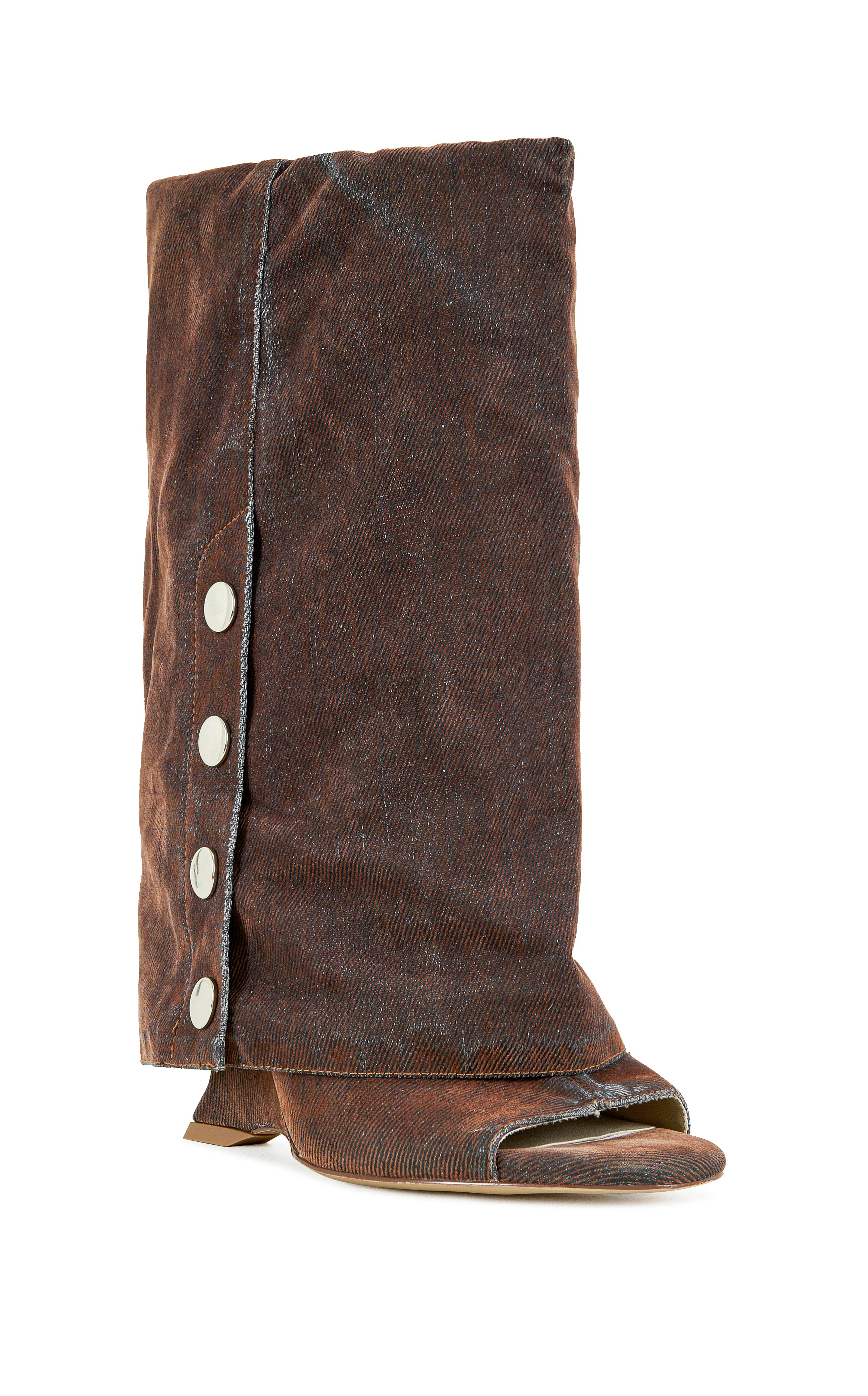 TINSELED-BURNTORANGE VELVET DENIM WEDGE BOOTIE - Image 2