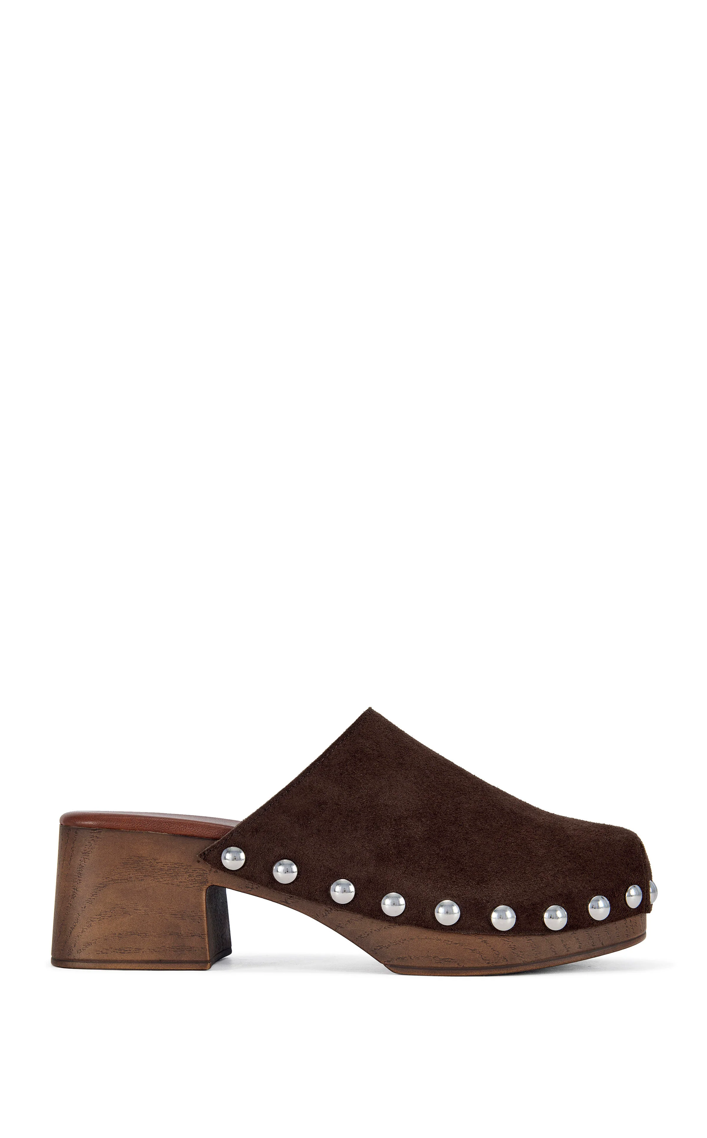 WALINDA-CHOCOLATE GENUINE SUEDE STUDDED CLOG