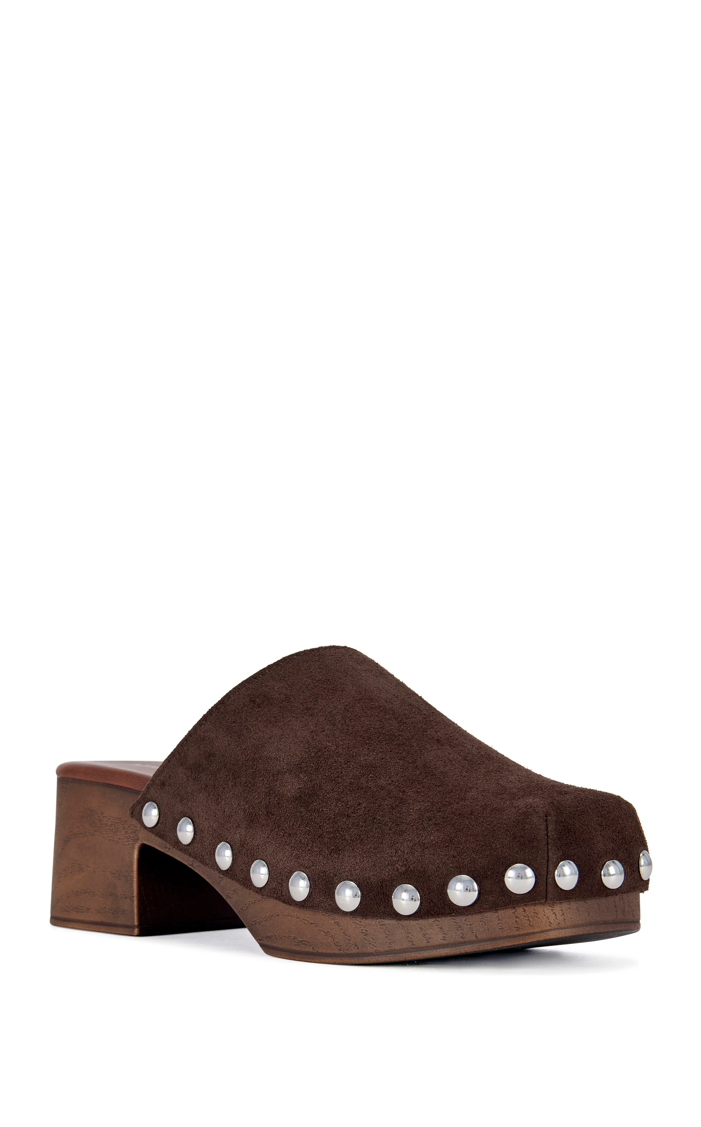 WALINDA-CHOCOLATE GENUINE SUEDE STUDDED CLOG - Image 2