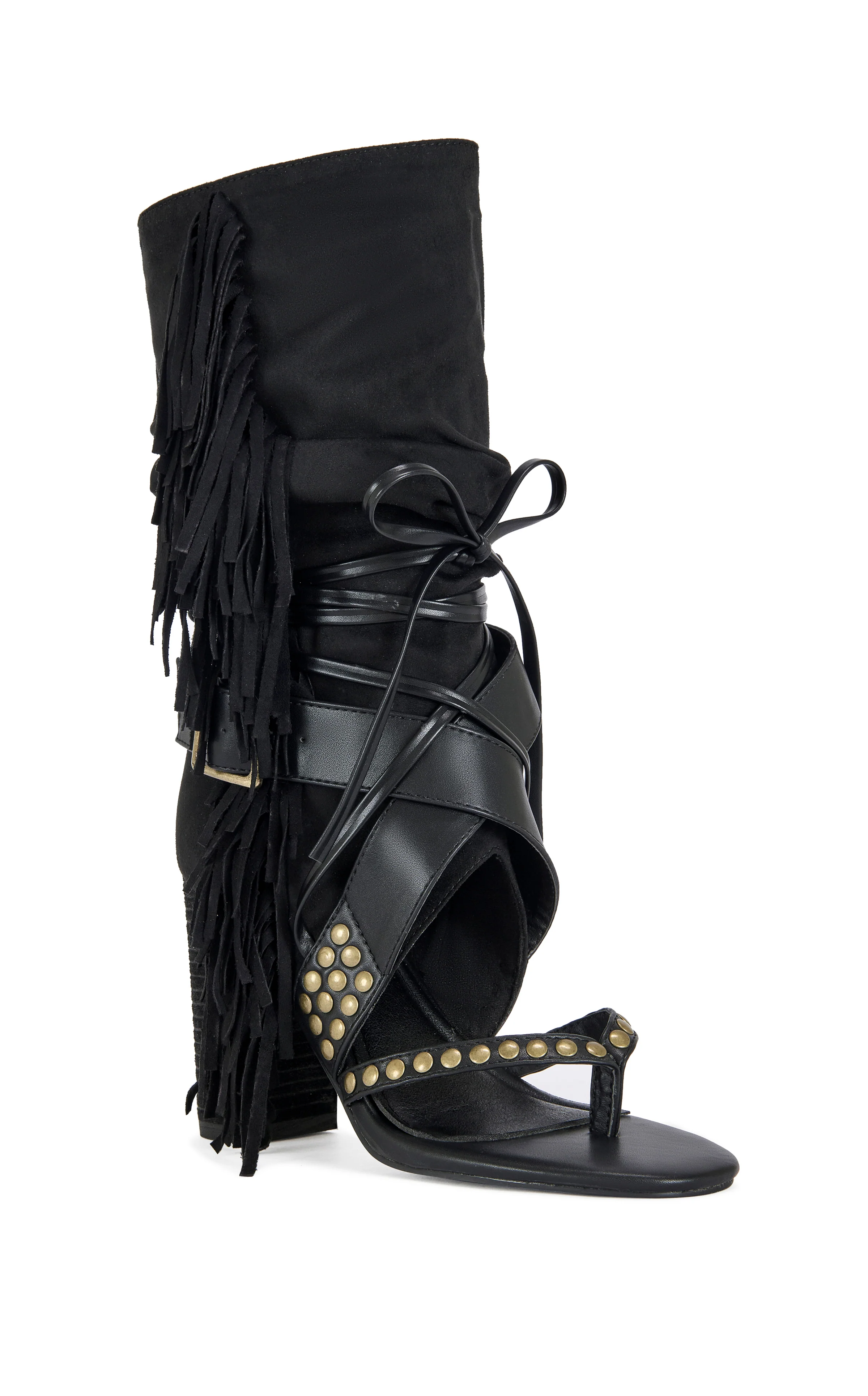 WILANO-BLACK FRINGE SANDAL BOOTIE - Image 2